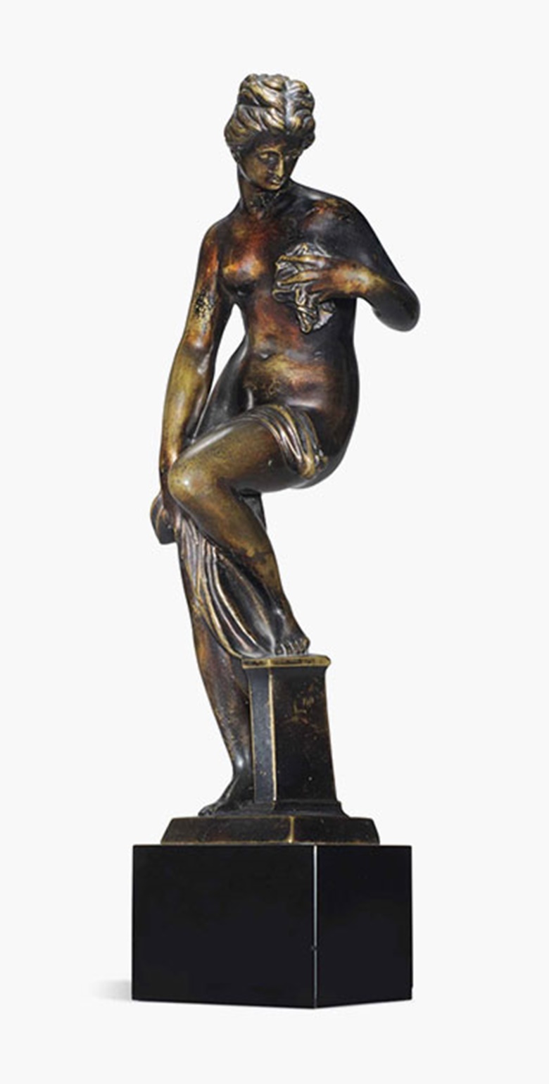 A bronze figure of Venus drying herself, after Giambologna (1529-1608), Italian, late 18th century. 12⅛ in (31 cm) high; 14⅞ in (37.7 cm) high, overall. Estimate £4,000-6,000. This lot is offered in European Sculpture & Works of Art on 6 December 2016 at Christie’s in London, King Street