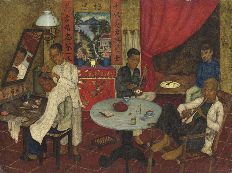 Ernst C. L. Agerbeek (1903-1945), A Chinese Barbers Shop. Oil and gold paint on canvas, 24 x 31½ in (60.9 x 80 cm). Estimate £30,000-50,000. This lot is offered in Topographical Pictures on 15 December 2016 at Christie’s in London, King Street