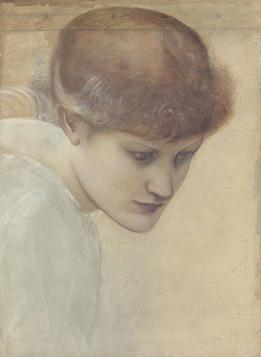 Sir Edward Coley Burne-Jones, Bt., A.R.A., R.W.S. (1833-1898), Head Study of Dorothy Dene Looking Downwards, for the Golden Stairs. Oil on canvas, 17 x 12¾ in (43.2 x 32.4 cm). Estimate £30,000-50,000. This lot is offered in Victorian, Pre-Raphaelite and British Impressionist Art on 14 December 2016 at Christie’s in London, King Street