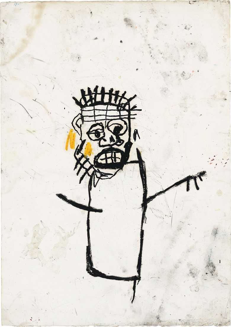 Jean-Michel Basquiat (1960–1988), Untitled, 1982. Oil stick on paper. 42⅝ × 30 in (108.3 × 76.2 cm). Estimate £1,000,000–1,500,000. This work is offered in the Post-War and Contemporary Art Evening Auction on 7 March at Christie’s London