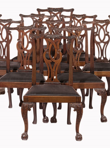 A set of 14 George II mahogany dining chairs. Probably Scottish, circa 1750. Estimate $20,000–30,000. This lot is offered in Betsy Bloomingdale A Life in Style on 5 April at Christie’s in New York