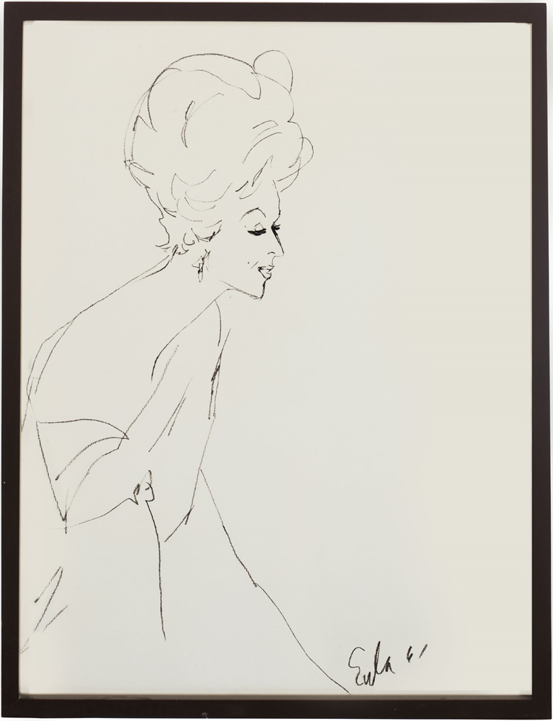 Joe Eula (American, 1925-2004), Sketches of Mrs. Bloomingdale (three works). Estimate $500-1,000. This lot is offered in Betsy Bloomingdale A Life in Style Online Auction, 30 March – 6 April