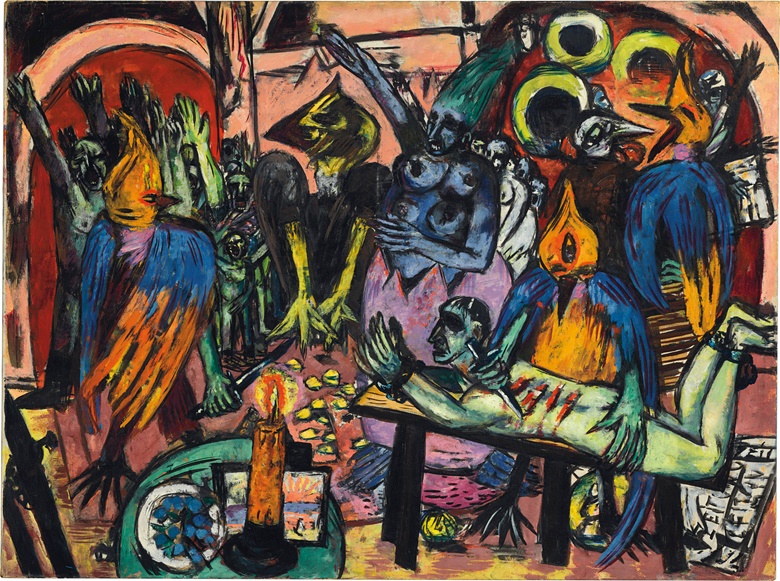 Max Beckmann (1884-1950), Hölle der Vögel, 1937-38. Oil on canvas. 47⅛ × 63 in (119.7 × 160.4 cm). Sold for £36,005,000 in the Impressionist and Modern Art Evening Sale on 27 June at Christie’s London © DACS 2017