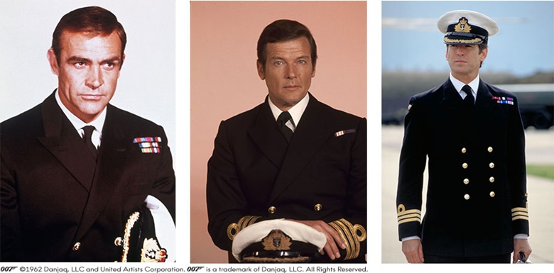 From left to right Sean Connery as James Bond in You Only Live Twice © 1967 Metro-Goldwyn-Mayer Studios Inc. and Danjaq, LLC; Roger Moore as Commander Bond in The Spy Who Loved Me © 1977 Metro-Goldwyn-Mayer Studios Inc. and Danjaq, LLC; Pierce Brosnan as the secret agent in Tomorrow Never Dies © 1997 Metro-Goldwyn-Mayer Studios Inc. and Danjaq, LLC. All rights reserved