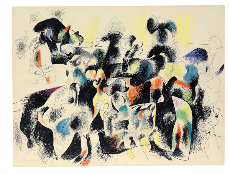 Arshile Gorky (1904-1948), Composition I, 1943. Ink, wax crayon and graphite on paper. Estimate $2,000,000-3,000,000. 19 x 24⅞ in (48.2 x 63.1 cm). This work is offered in the Post-War and Contemporary Art Evening Sale on 15 November at Christie’s in New York