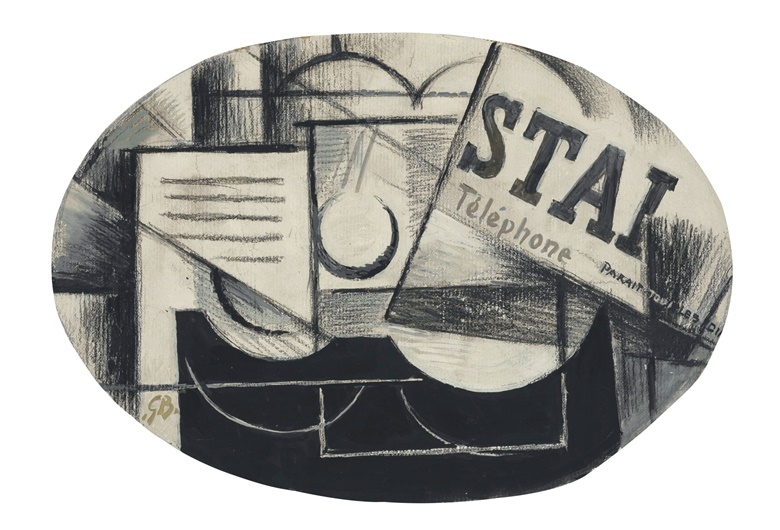 Georges Braque (1882-1963), Guitare et journal STAL (recto); Femme à la mandoline (verso), 1913. 11⅜ x 16⅞  in (29 x 42.8  cm). Estimate $900,000-1,200,000. This lot is offered in the Impressionist and Modern Art Works on Paper Sale on 14 November 2017  at Christie’s in New York