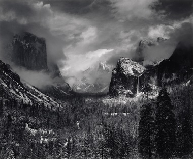 Ansel Adams (1902–1984), Clearing Winter Storm, Yosemite National Park, California, 1938. Gelatin silver print, mounted on board, printed by 1963. Imagesheet 12⅛ x 14⅞ in (30.8 x 37.8 cm). Mount 22 x 28 in (55.9 x 71.1 cm). Estimate $60,000-80,000. This work is offered in the Photographs Day Sale on 10 October at Christie’s in New York