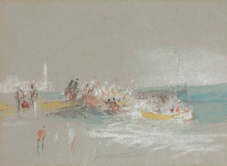 Joseph Mallord William Turner, R.A. (London 1775-1851), Figures by the Shore at Margate. 5¼ x 7¼  in (13.6 x 18.4 cm). Estimate $60,000-100,000. This lot is offered in Old Master & British Drawings on 30 January 2018  at Christie’s in New York