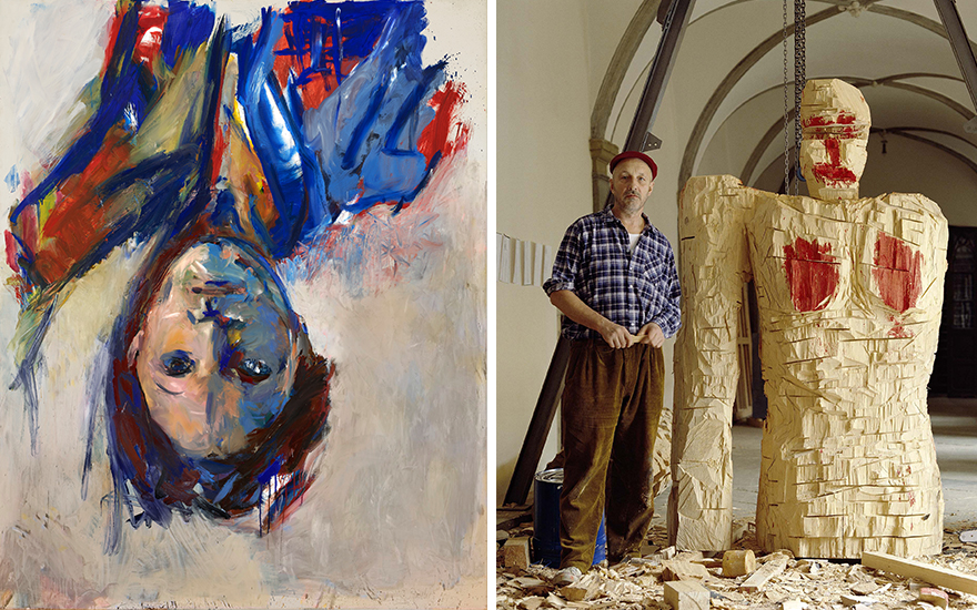 Georg Baselitz with Mrs Paganism in 1994, and a portrait of his wife Elke from 1975