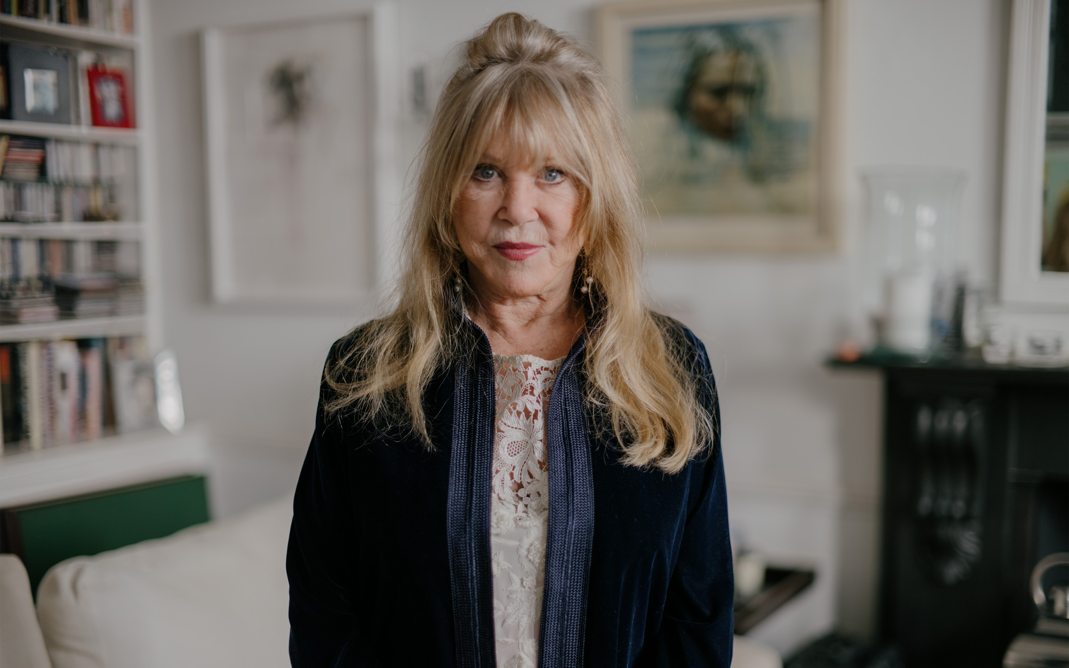 Pattie Boyd photographed in her London home. The Pattie Boyd Collection will be offered by Christie's in London from 8 to 21 March 2024