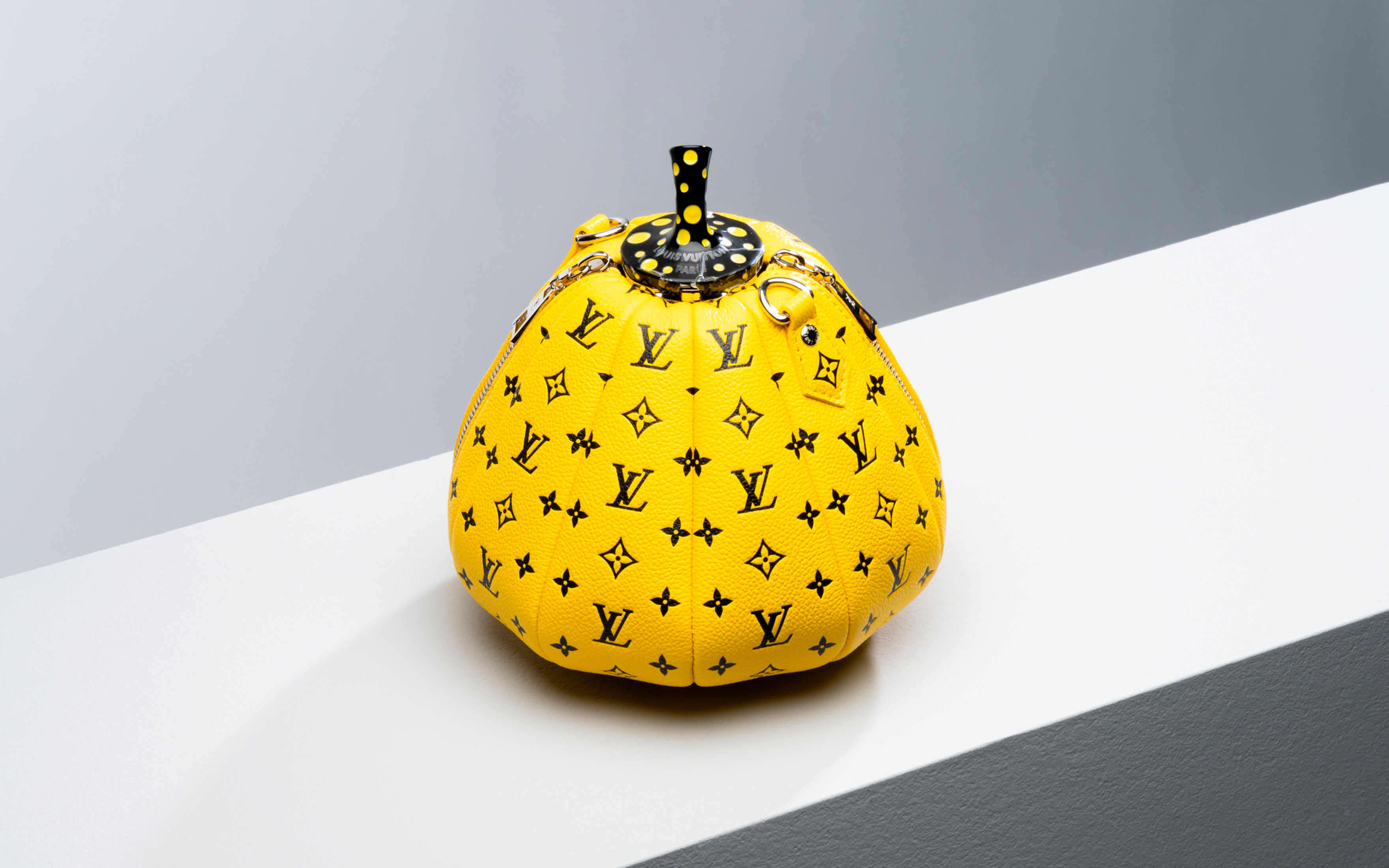 A rare, limited edition Yellow and Black Monogram leather Pumpkin Bag with silver hardware by Yayoi Kusama, Louis Vuitton, 2023, offered in Handbags Online: The Paris Edit, until 25 April 2024 at Christie's Online