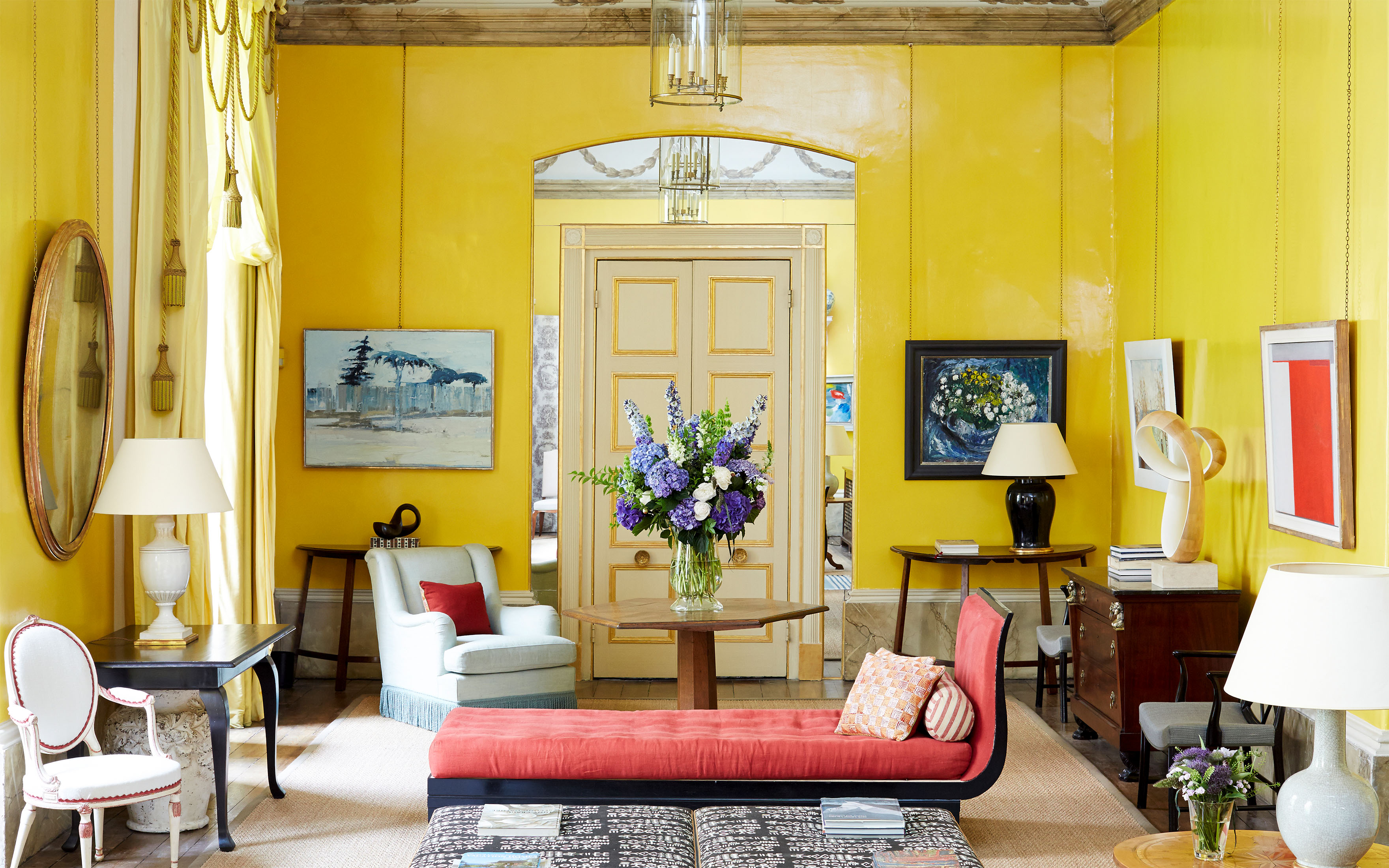 The Yellow Room at 39 Brook Street, London - Sibyl Colefax and John Fowler's former headquarters. Designed in 1957 by Nancy Lancaster and John Fowler, it was described by House and Garden magazine as one of the most spectacular rooms in London'