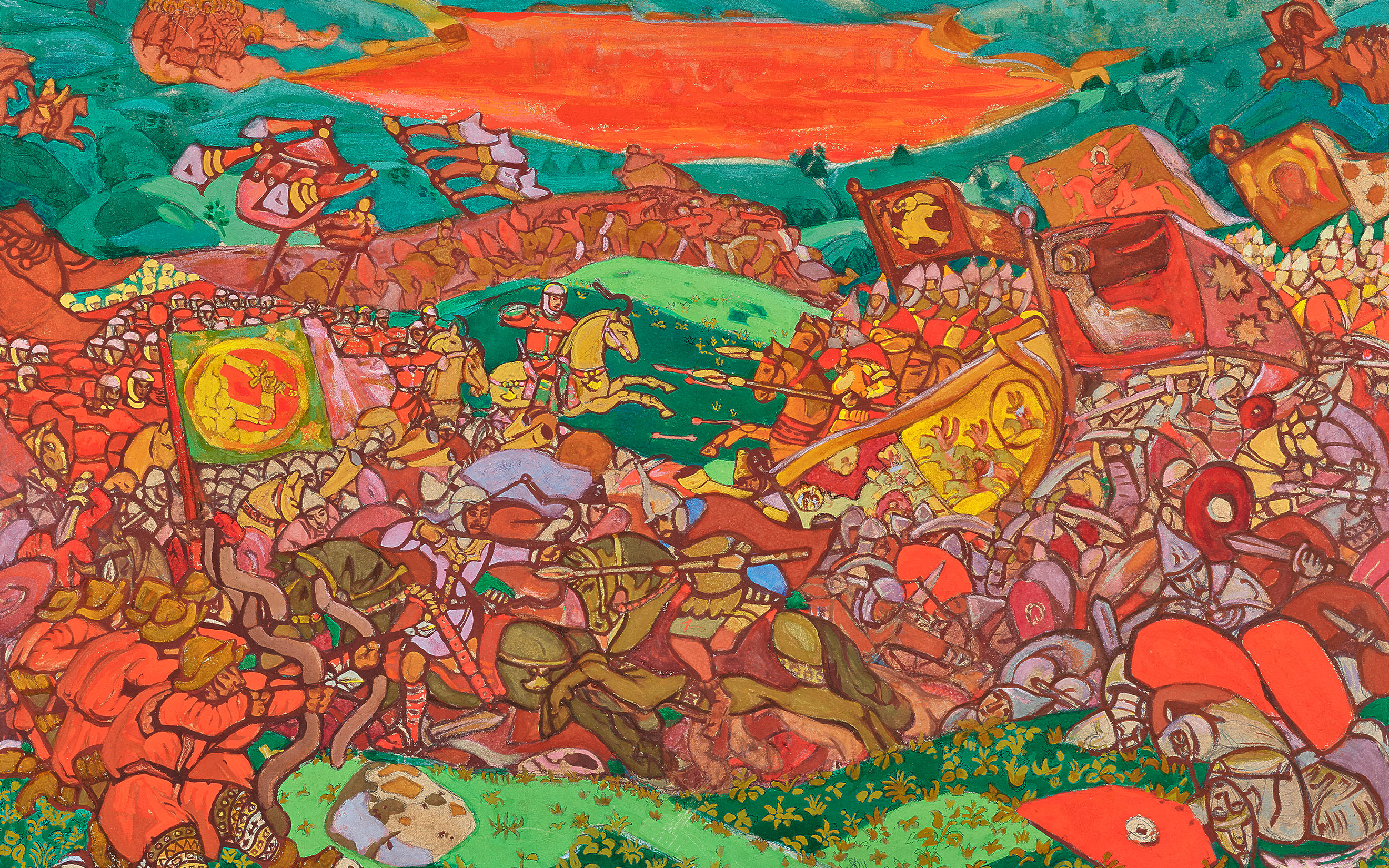 Nicholas Roerich, The Legend of the Invisible City of Kitezh and the Maiden Fevroniya: The Battle of Kerzhenets, 1913, price on request, offered by Christie's Private Sales