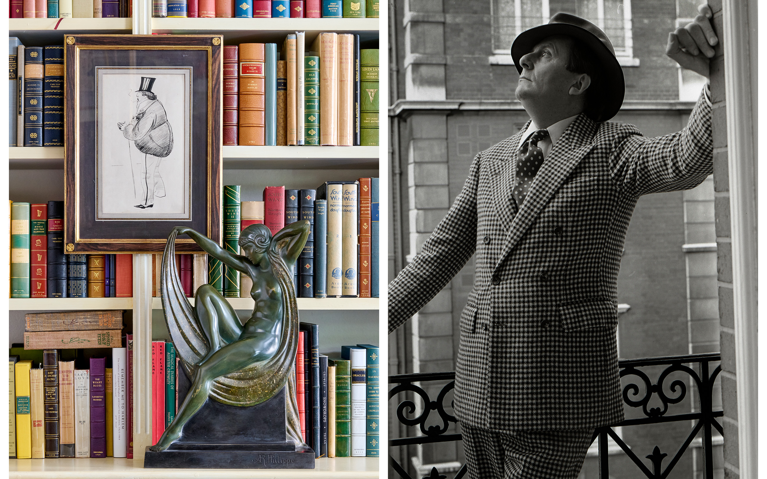 Max Beerbohm's Portrait of Oscar Wilde and Abel-Rene Philippe's bronze Before the Bath, both offered in Barry Humphries: The Personal Collection on 13 February 2025 at Christie's in London. Right, Barry Humphries