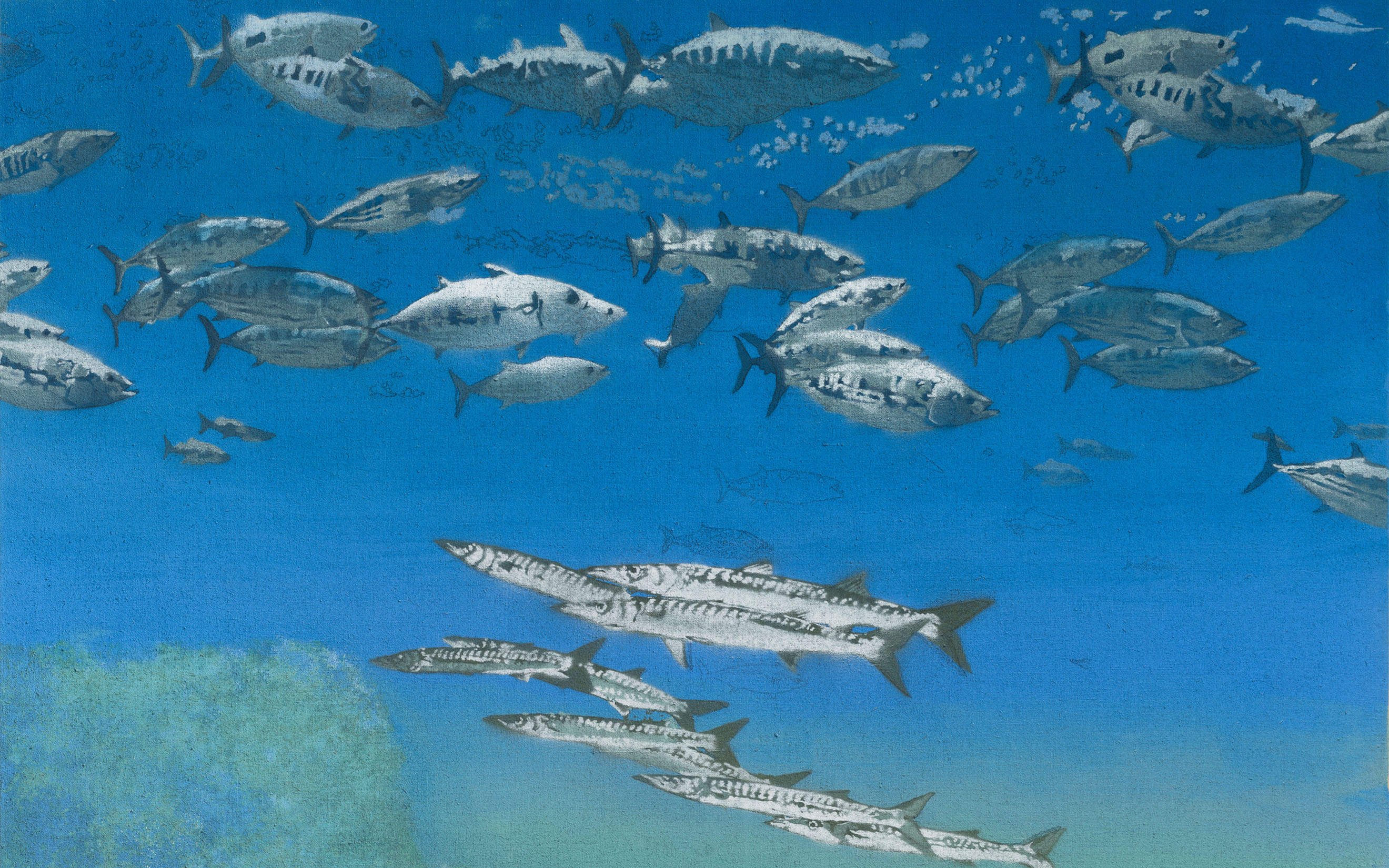Michael Andrews, School IV: Barracuda under Skipjack Tuna, 1978, sold for £6,060,000 on 5 March 2025 at Christie's in London