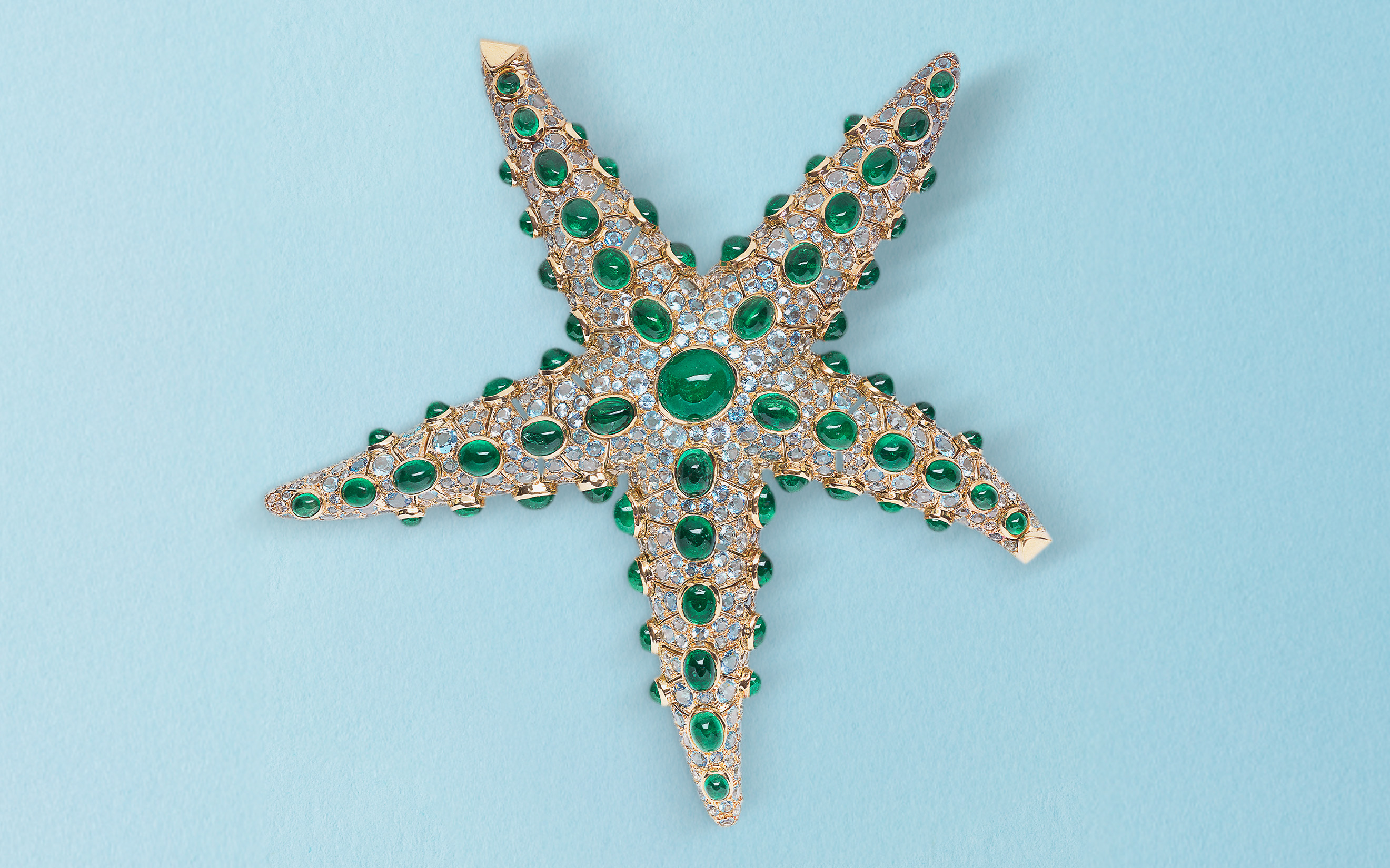 Rene Boivin. An emerald and aquamarine Etoile de mer brooch, offered in Joaillerie Paris, until 27 June 2025 at Christie's Online