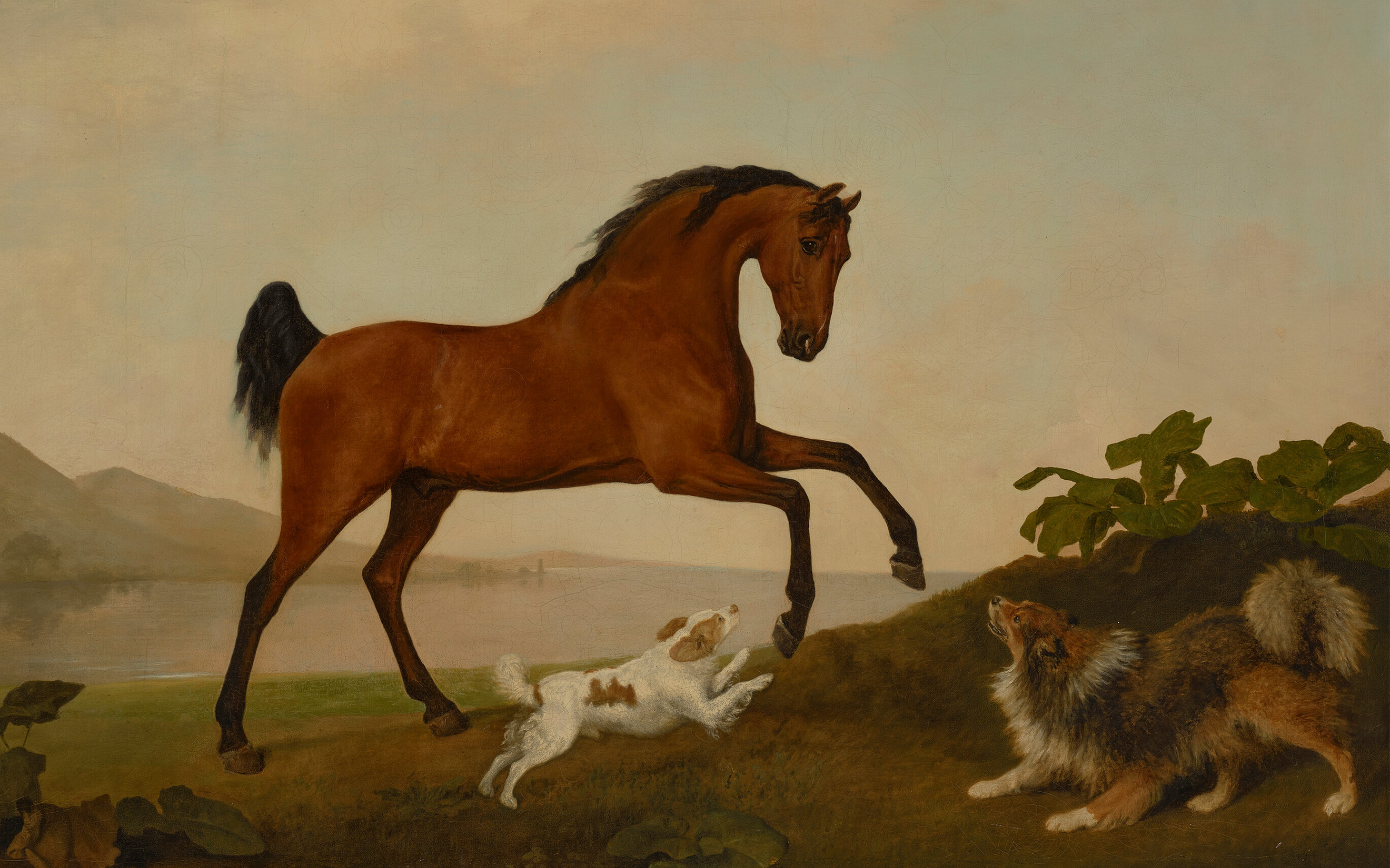 George Stubbs, A prancing horse with two dogs, in a landscape, 1791, offered in the Old Masters Evening Sale on 1 July 2025 at Christie's in London