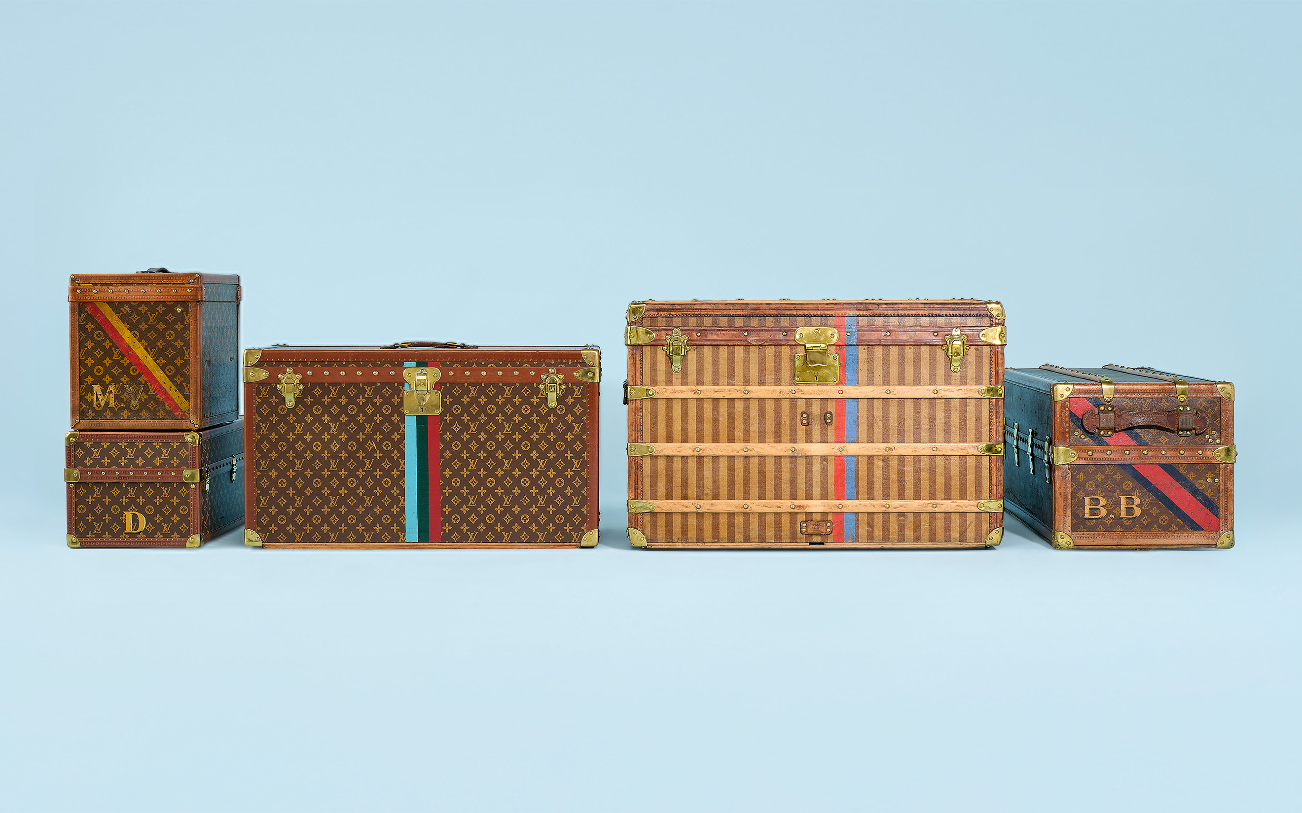 Louis Vuitton trunks offered in Legendary Trunks: A European Private Collection Part II, until 1 July 2025 at Christie's Online