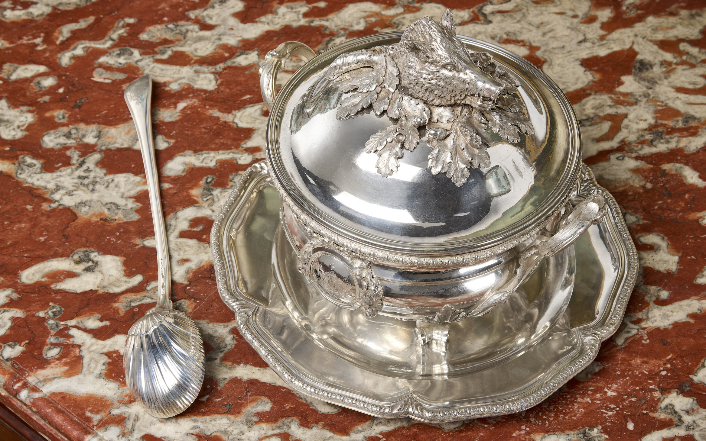 A Louis XVI silver pot-a-oille, its cover, liner, stand and serving spoon. Mark of Robert-Joseph Auguste, Paris, 1784 and 1786, offered in Les Stern: une famille de collectionneurs on 11 December 2025 at Christie's in Paris