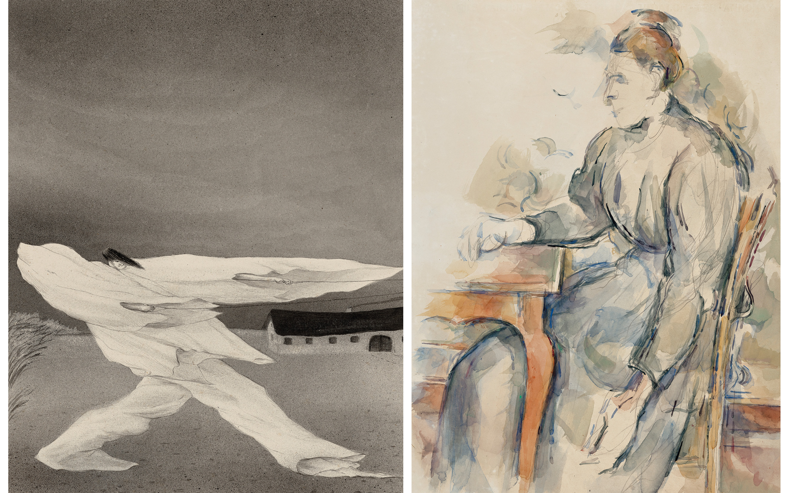Alfred Kubin, Der Sturm, 1902-03, and Paul Cezanne, Femme assise (Madame Cezanne), 1902-04, both offered in Radical Genius: Works on Paper from A Distinguished Private Collection on 15 April 2026 at Christie's in Paris