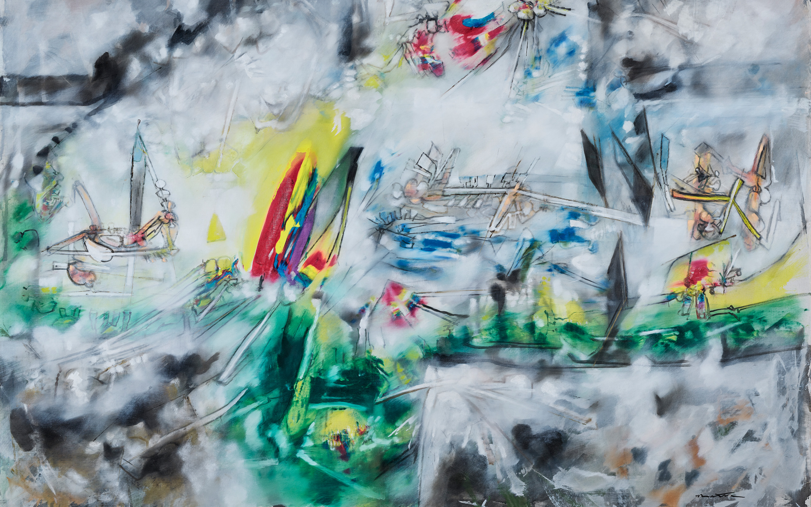 A detail of Roberto Matta's 1957 oil on canvas Sans titre, offered in Thessa Herold, une femme d'intuition, until 2 June 2026 at Christie's Online