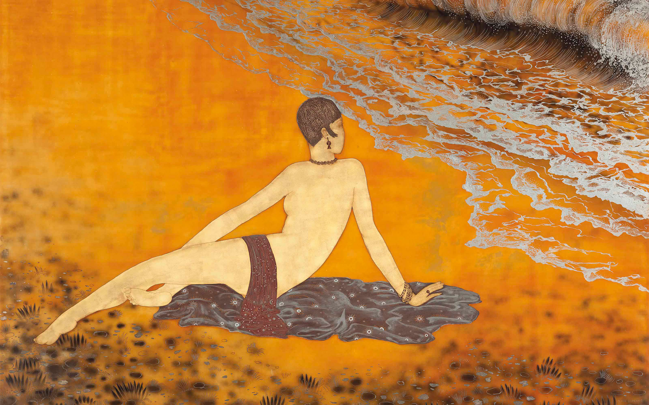 Jean Dunand, Woman bathing panel, 1930 (detail), sold for $1,205,000 on 17 December 2015 at Christie's in New York