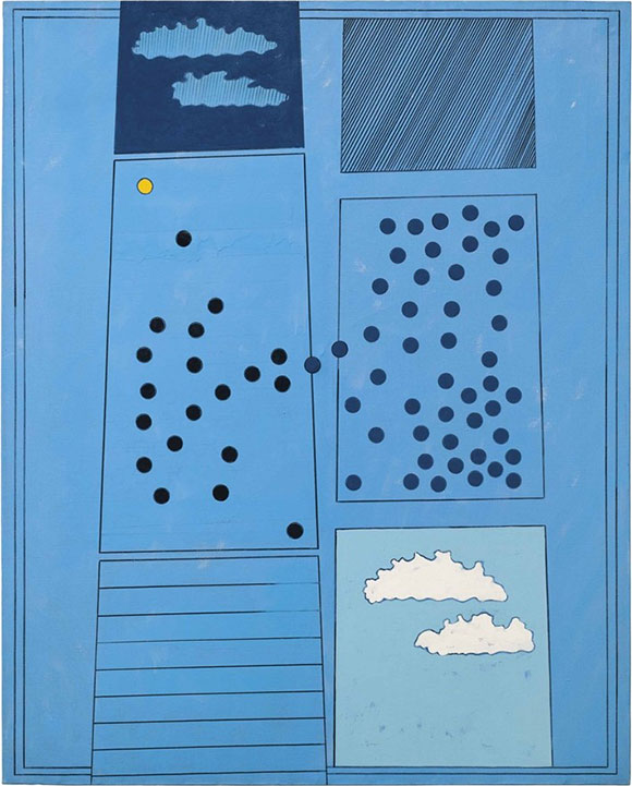 Tano Festa (1938-1988), ‘Cielo newyorchese’, 1965. Smalto su tela, cm 162 x 130. Estimate: €60,000-80,000. Quest’opera é in vendita a Milano Moderna e Contemporanea presso Christie’s, il 5 e il 6 aprile