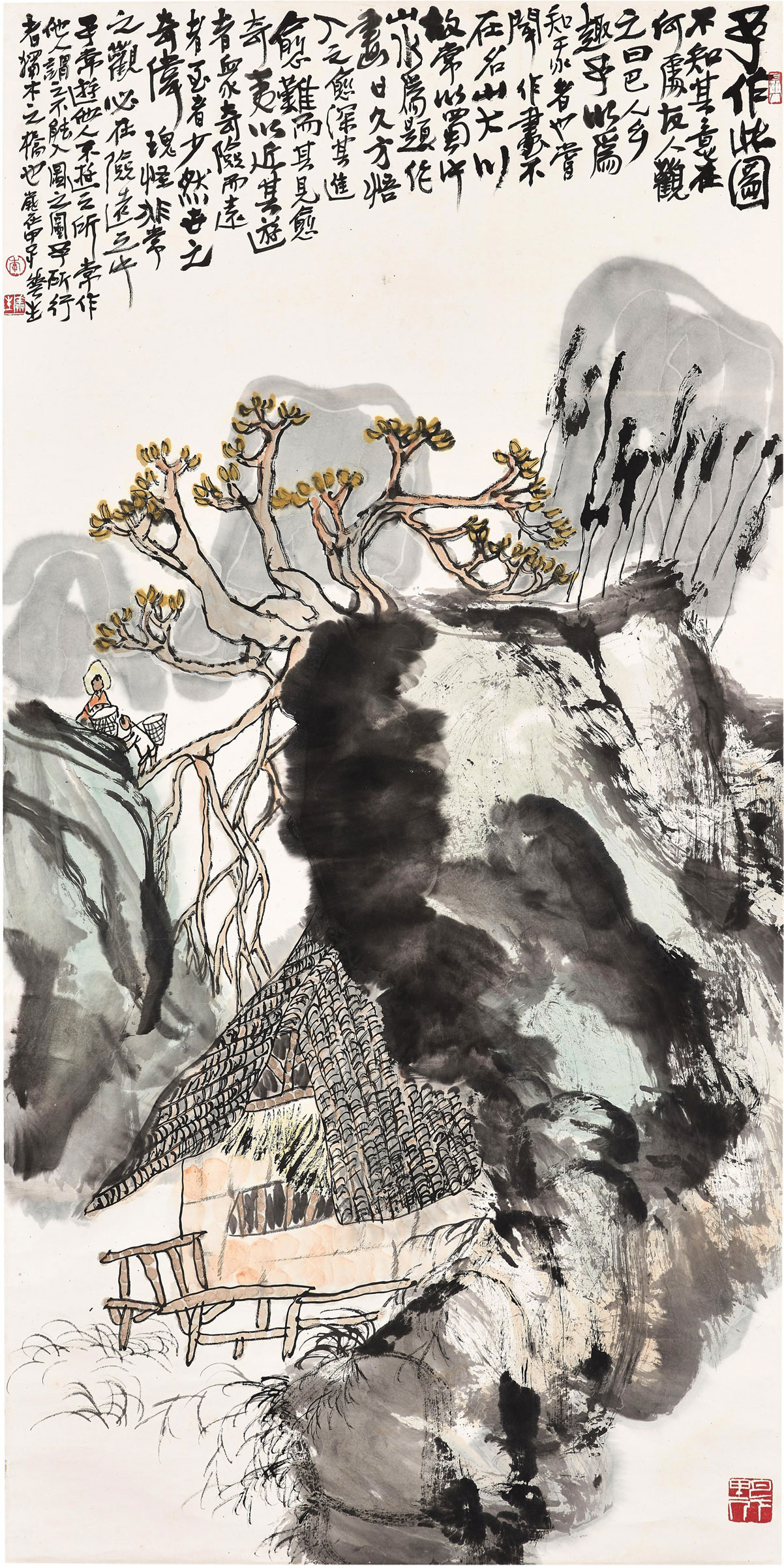 Li Huasheng (b. 1944), Landscape of Sichuan. Hanging scroll, ink and colour on paper. 53 1/2 x 26 3/4 in. (136 x 68 cm.) Estimate: $3,800–5,100. This work is offered in the Asian Art Inspired by Nature online auction on 19–28 April