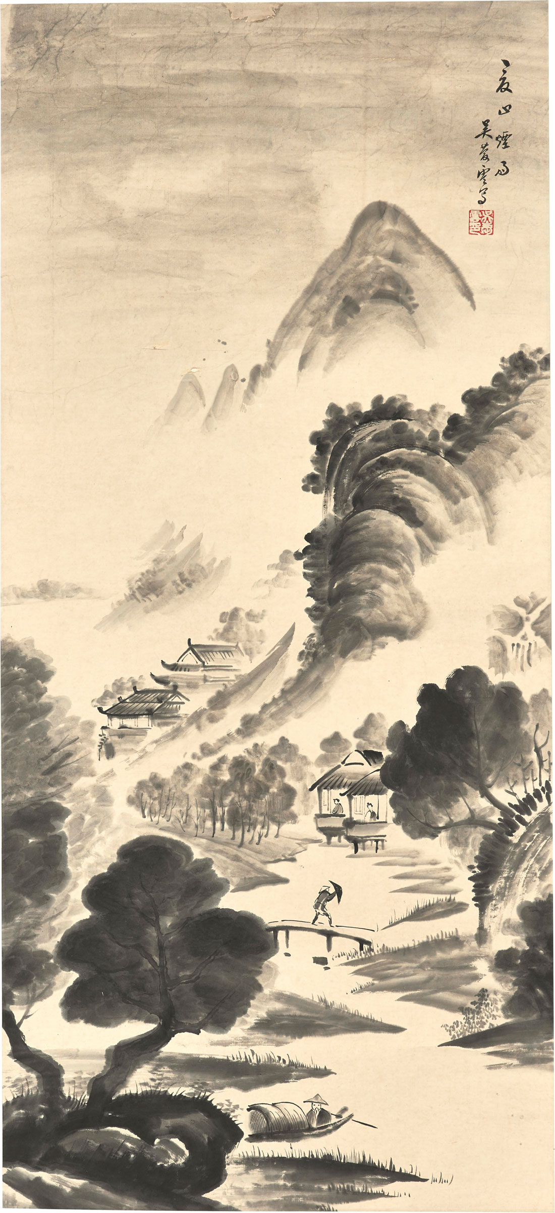 Wu Shixian (1845–1916), Summer Landscape. Hanging scroll, ink on paper. 46 1/4 x 21 in. (117.5 x 53.5 cm.) Estimate: $3,000–5,000. This work is offered in the Asian Art Inspired by Nature online auction on 19–28 April
