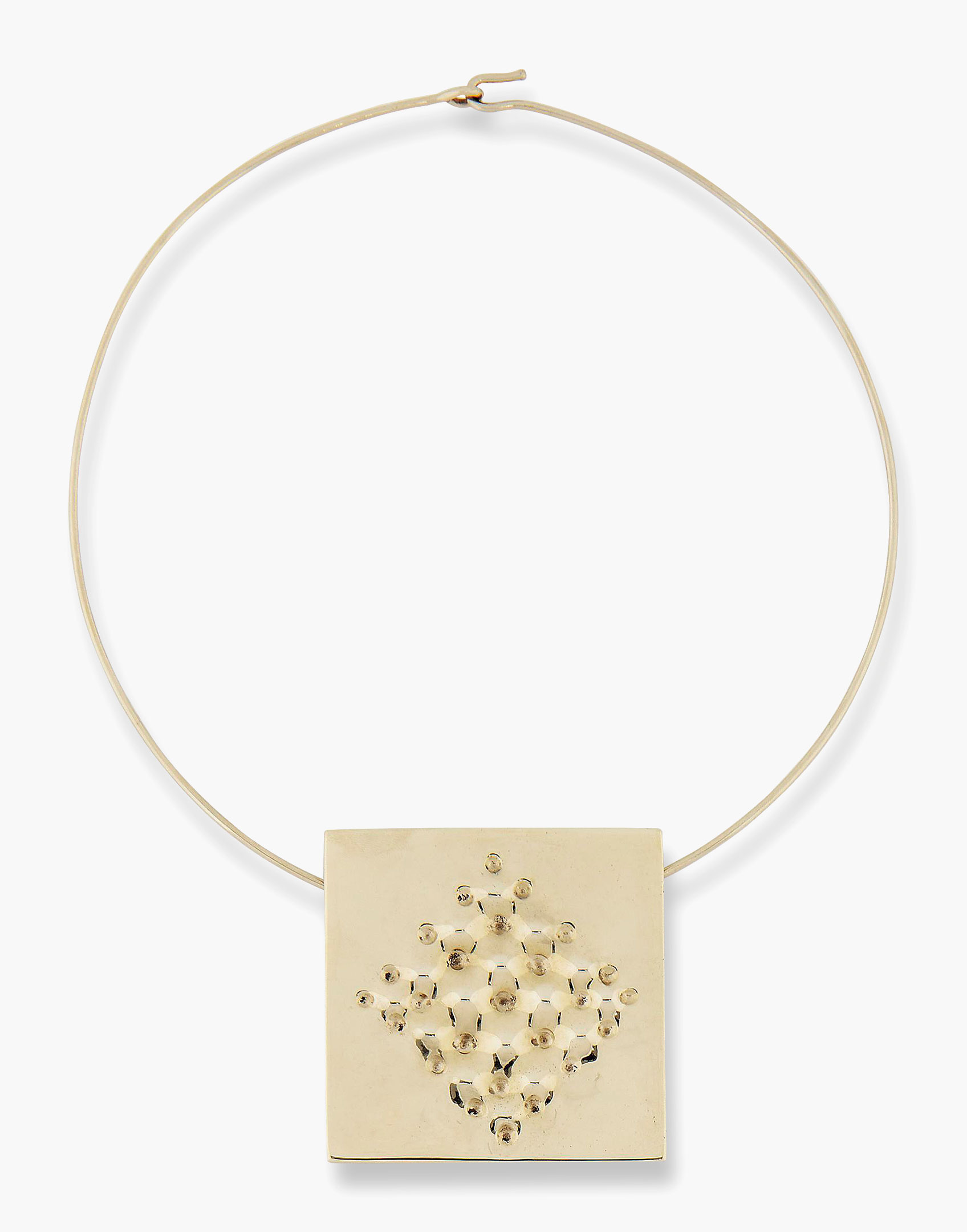 Enrico Castellani (b. 1930), Superficie, 2012. White gold necklace. Pendant 2&frac12;&nbsp; x 2 &frac12;&nbsp;in. (6.2 x 6.2 cm.) Necklace diameter: 6 in. (15.3 cm.). Estimate: $30,000-50,000. This work is offered in Art as Jewellery, 6-18 May, Online