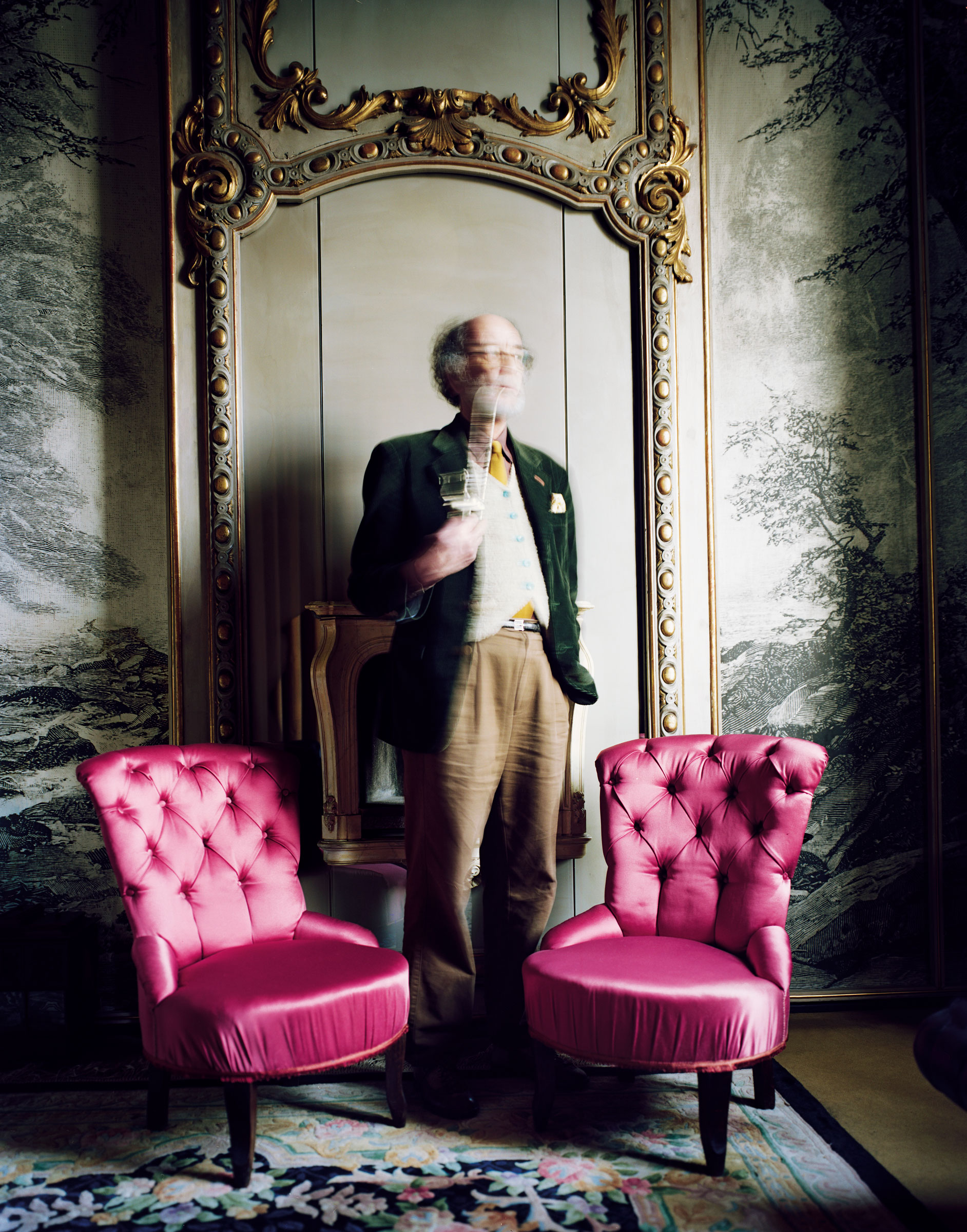 Curator Fulvio Ferrari in the living room ‘forest’. Photograph by Alberto Zanetti