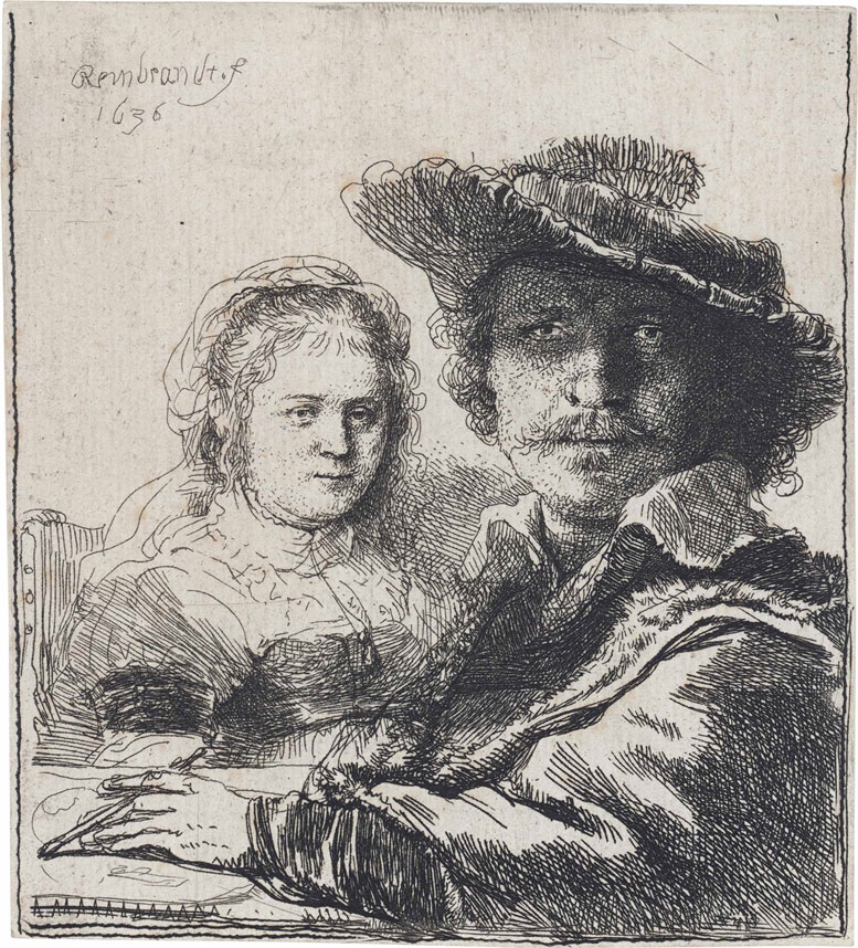 Rembrandt Harmensz. Van Rijn, Self-Portrait With Saskia. Plate & sheet 103 x 93 mm. Estimate: £15,000-25,000. This lot is offered in Fifty Prints by Rembrandt van Rijn A Private English Collection on 5 July 2016 at Christie’s in London, King Street