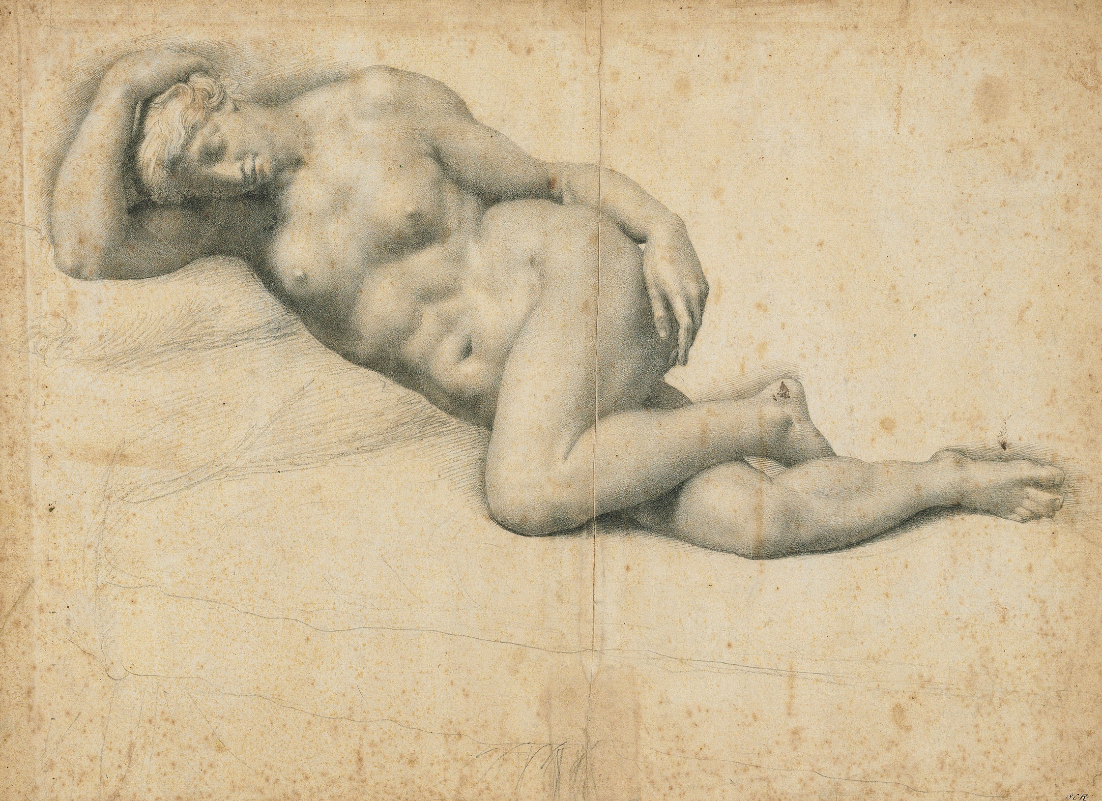 Daniele Ricciarelli, called Daniele da Volterra (Volterra 1509&ndash;1566), Dido Reclining, Asleep. Black chalk, watermark crossbow in a circle (Briquet 749, Lucca, 1548). 13 x 18⅛ in (33.2 x 45.9 cm). Estimate: &pound;100,000&ndash;150,000. This work is offered in&nbsp;Brian Sewell: Critic &amp; Collector&nbsp;on 27 September at Christie&rsquo;s London