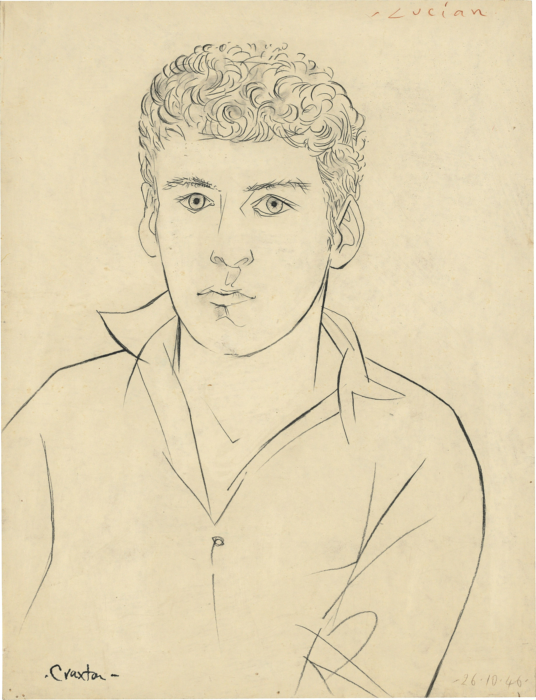 John Craxton (1922&ndash;2009), Lucian Freud. Black chalk. 22⅛ x 16&frac34; in (56 x 42.7 cm). Estimate: &pound;50,000&ndash;80,000. This work is offered in&nbsp;Brian Sewell: Critic &amp; Collector&nbsp;on 27 September at Christie&rsquo;s London