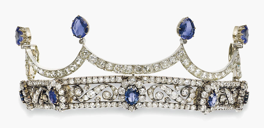 A 19th century sapphire and diamond tiara. Sold for SFr.40,000 on 15 November 2016