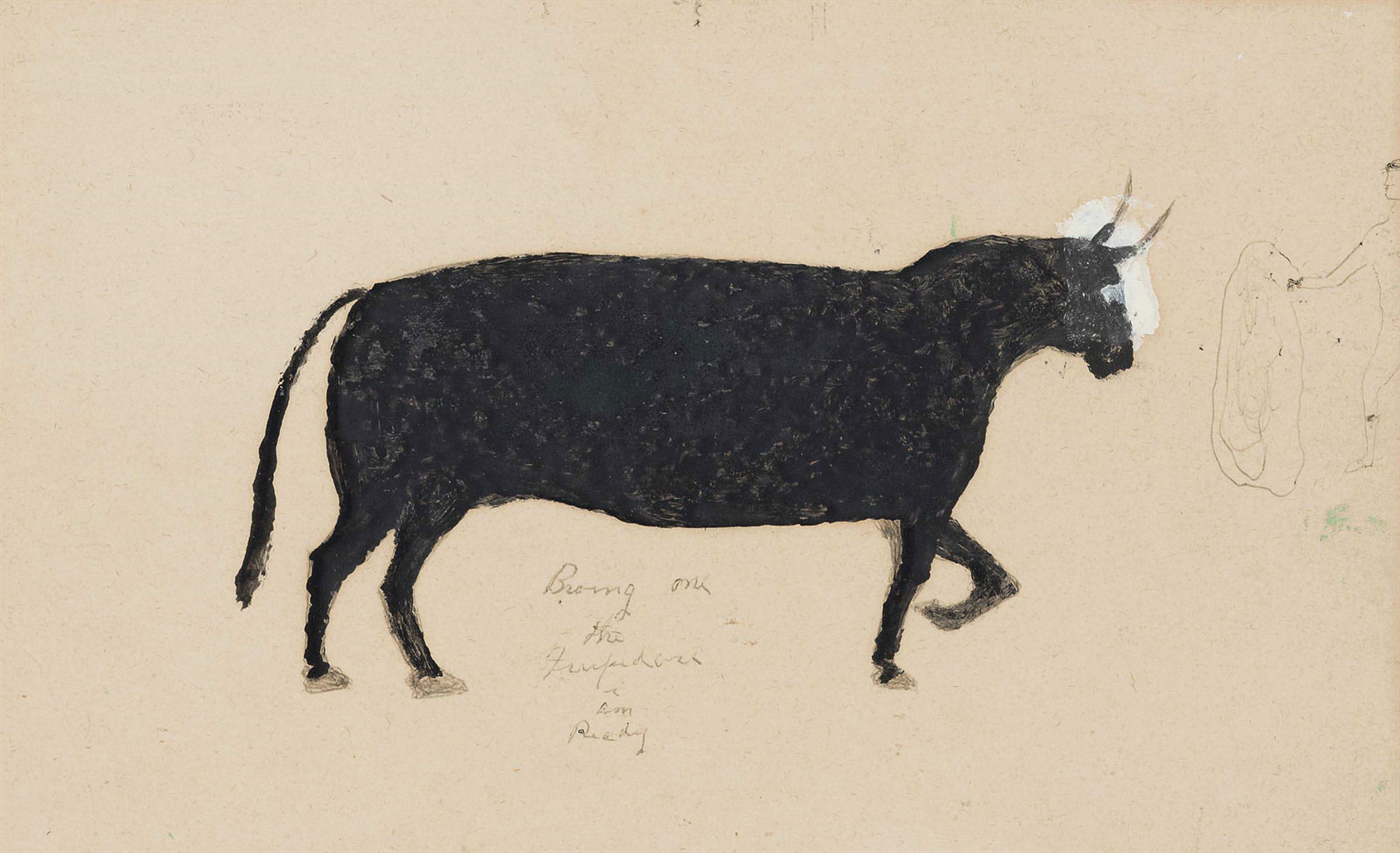 Edward Patrick Byrne (American, 1877-1974), The Toreador. Ballpoint pen and oil on card, framed, 6&frac34; x 11 in (17 x 28 cm). Estimate: &pound;600-1,000. This lot is offered in Seward Kennedy's Cabinet of Curiosities and The Tony Robinson Collection of Treen Drinking Vessels on 22 November 2016 at Christie&rsquo;s in London, South Kensington