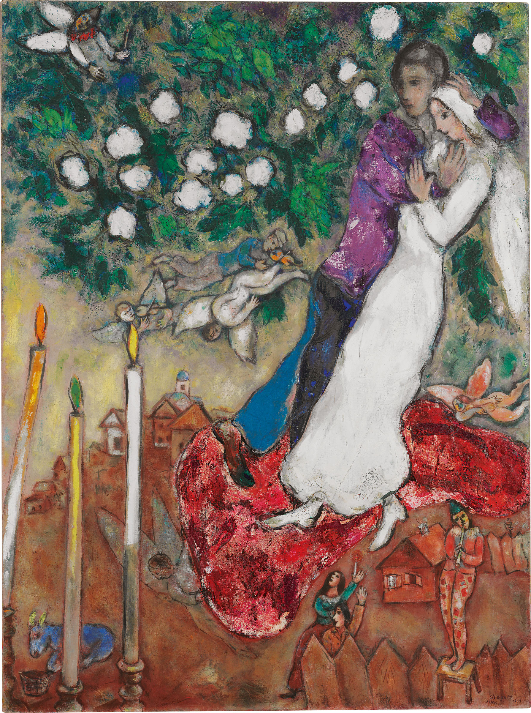 Marc Chagall (1887-1985), Les trois cierges, 1939. Oil on canvas, 51 ¼ x 38 ¼ in (130.2 x 97.1 cm). Estimate: $8,000,000-12,000,000. This lot is offered in Impressionist & Modern Art Evening Sale on 15 May 2017, at Christie’s in New York