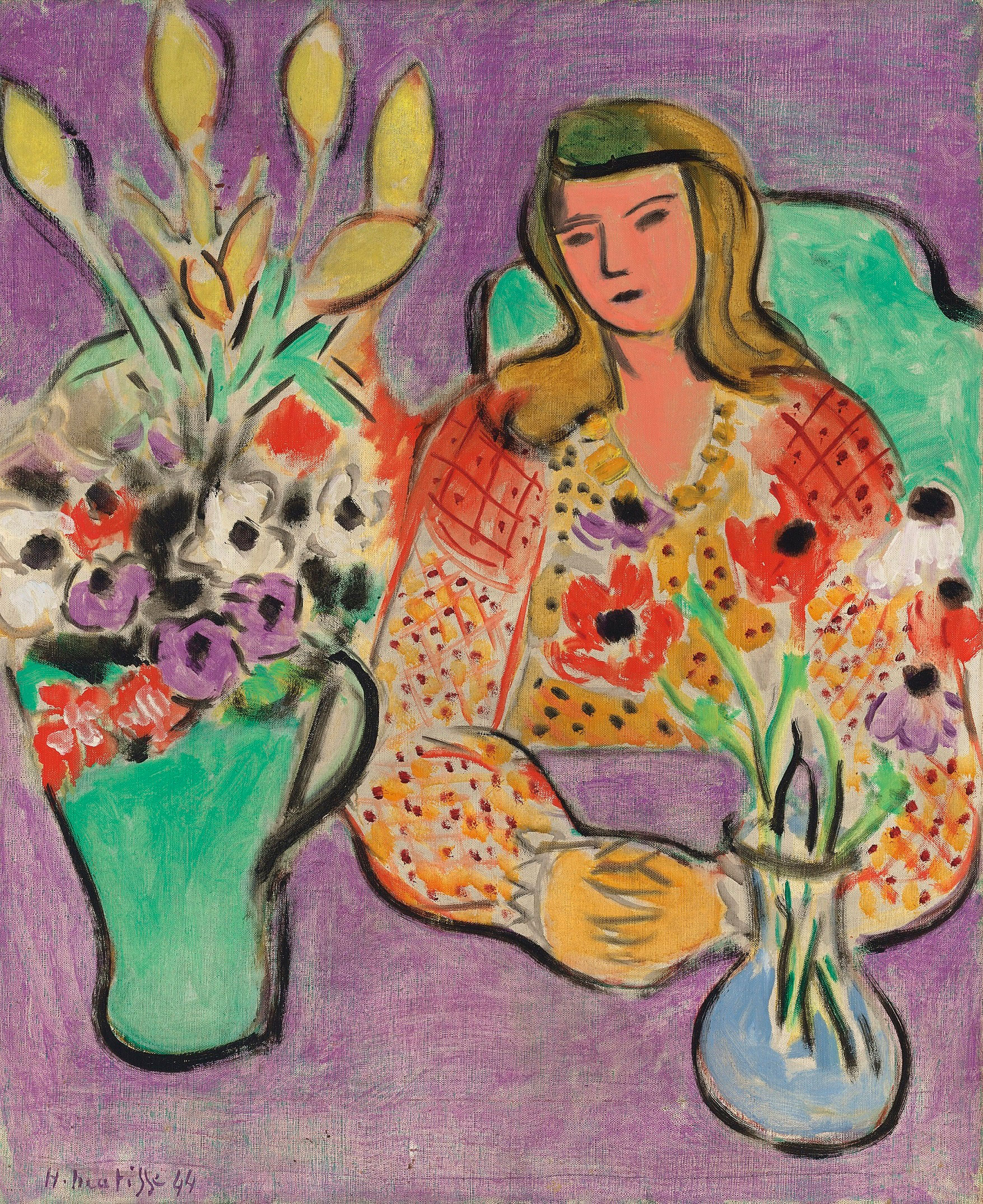 Henri Matisse, Jeune fille aux anémones sur fond violet, 1944. Estimate: £5,000,000-7,000,000. This work is offered in the Impressionist & Modern Art Evening Sale on 28 February at Christie’s London