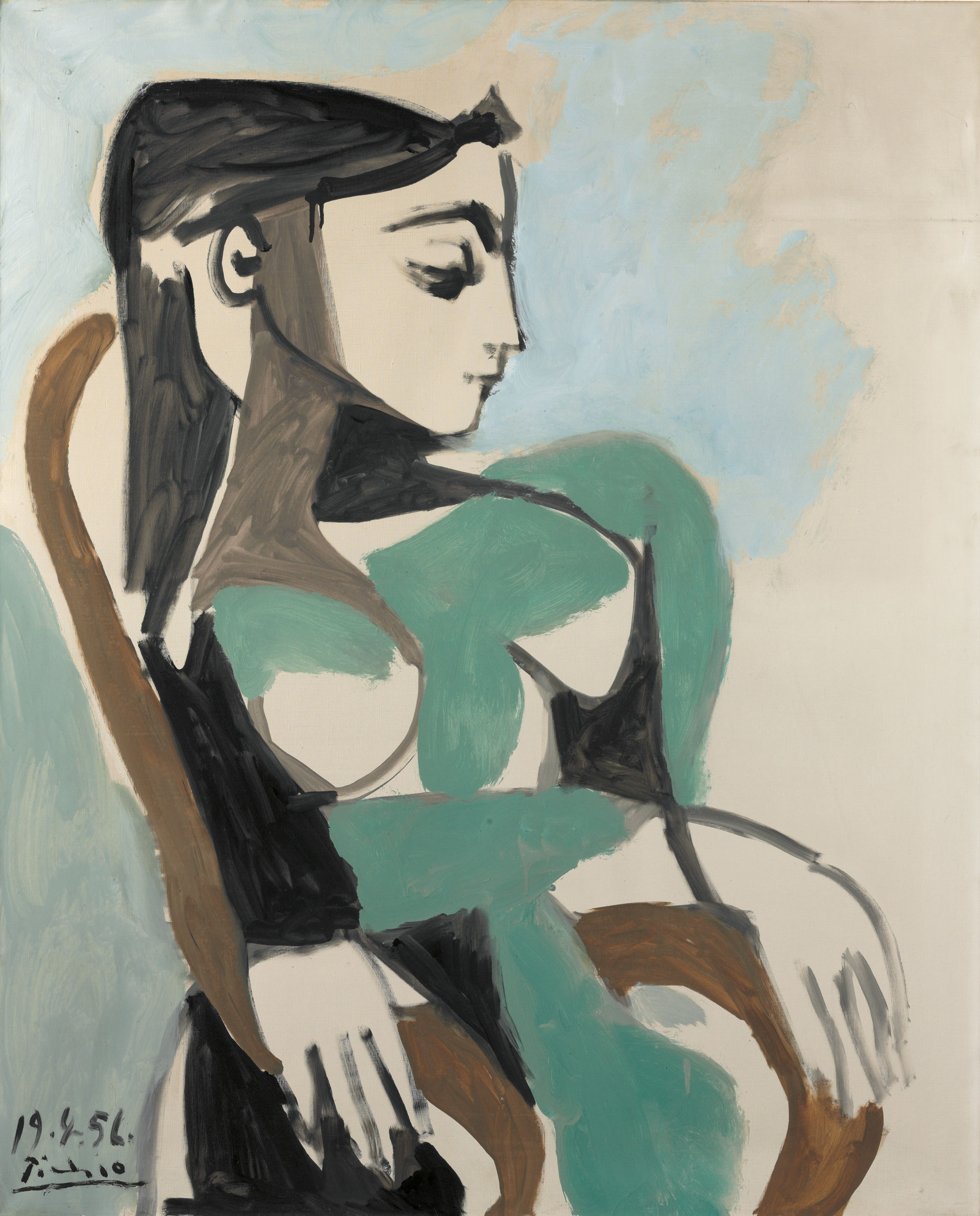 Pablo Picasso (1881-1973), Femme dans un fauteuil, 1956. Oil on canvas, 39&frac38; x 31&frac78; in (99.9 x 81 cm). Estimate: $5,000,000-7,000,000. This lot is offered in Impressionist & Modern Art Evening Sale on 15 May 2017, at Christie’s in New York

