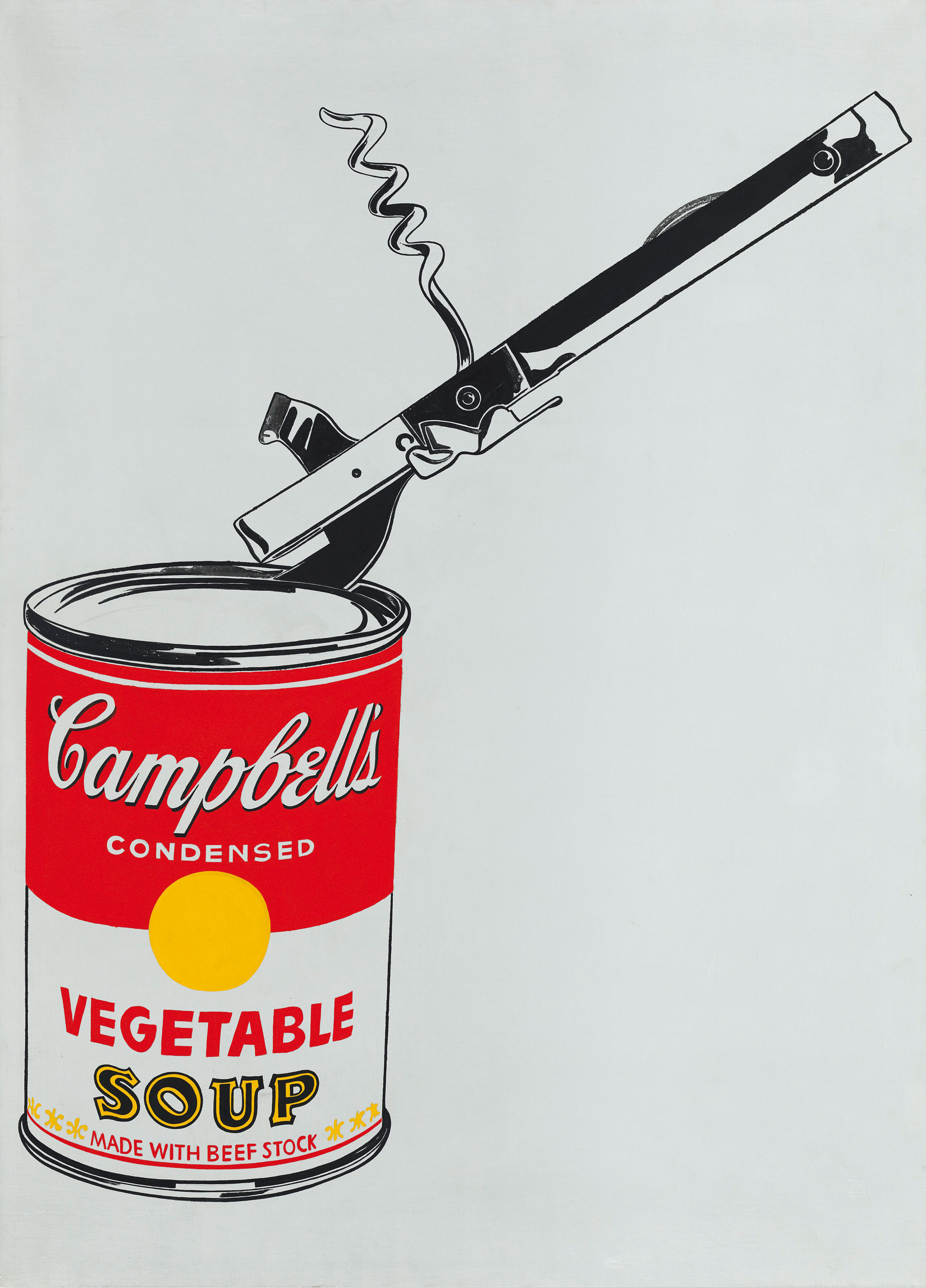 Andy Warhol (1928-1987), Big Campbell's Soup Can with Can Opener (Vegetable), 1962. Casein and graphite on linen. 72 x 52 in (183 x 132 cm). Estimate on request. This work is offered in the Post-War and Contemporary Art Evening Sale on 17 May at Christie’s in New York. © 2017 The Andy Warhol Foundation for the Visual Arts, Inc. / Artists Rights Society (ARS), New York