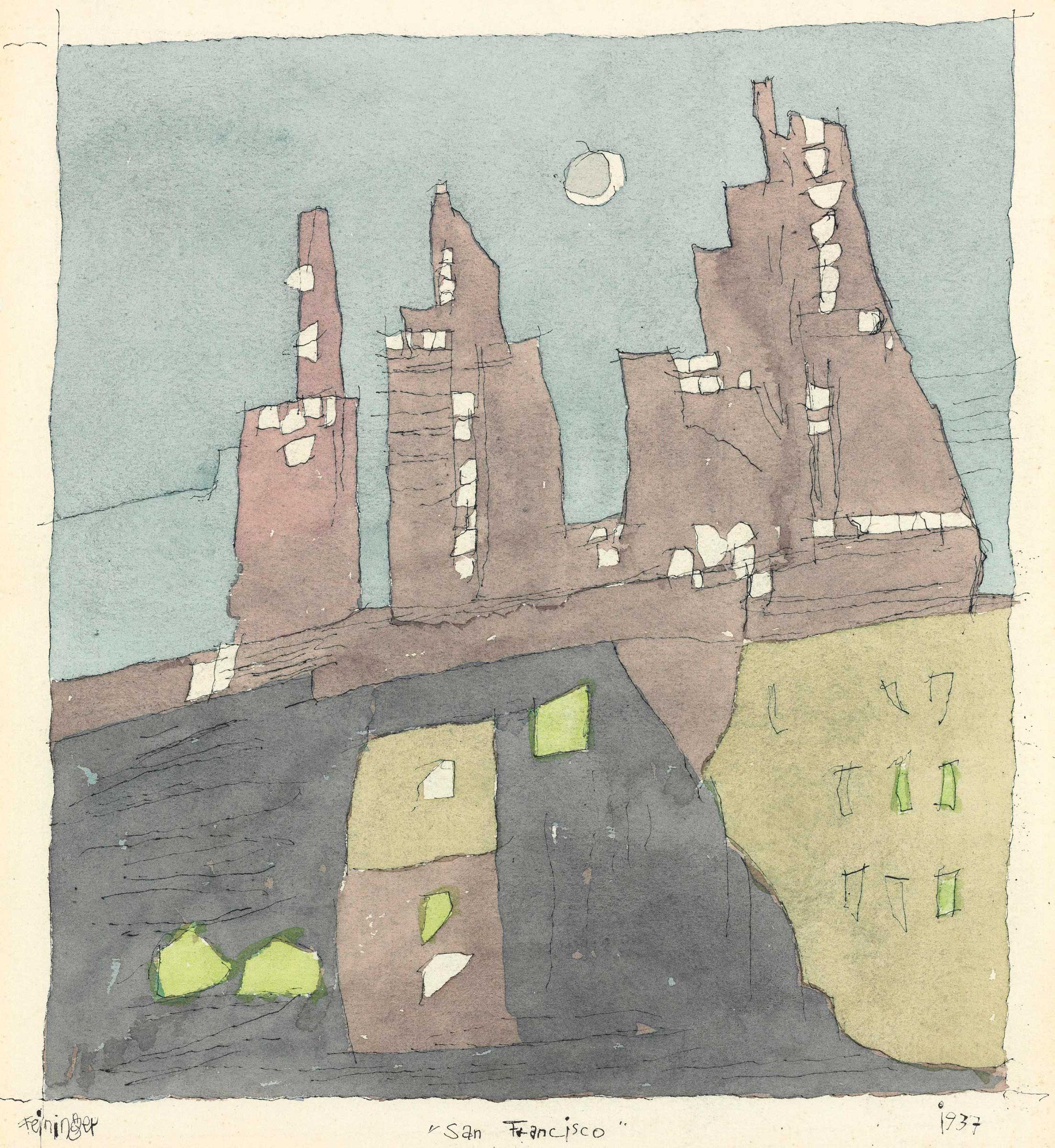 Lyonel Feininger (1871-1956), San Francisco, 1937. Watercolour and pen and black ink on paper, 10&frac12; x 9&frac12; in (26.7 x 24.1 cm). Estimate: $20,000-30,000. This lot is offered in Impressionist &amp; Modern Art Works on Paper on 16 May 2017, at Christie&rsquo;s in New York
