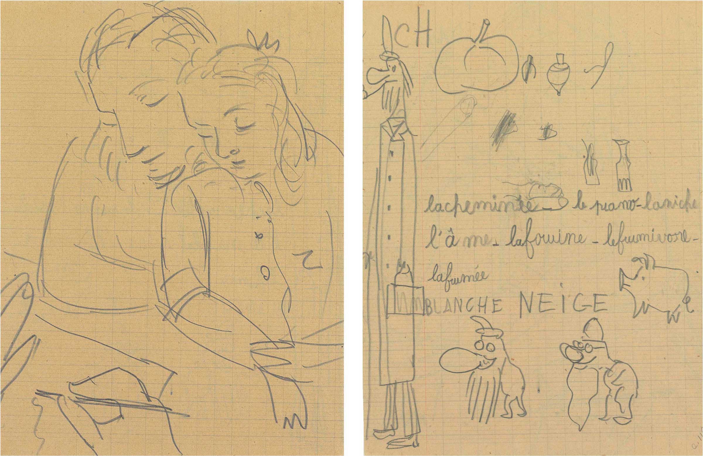 Pablo Picasso (1881-1973), Marie-Thérèse et Maya (recto); Etudes (verso), c. 1942-43. Pencil on lined paper, 8&frac58; x 7 in (22 x 17.8 cm). Estimate: $25,000-35,000. This lot is offered in Impressionist & Modern Art Works on Paper on 16 May 2017, at Christie’s in New York
