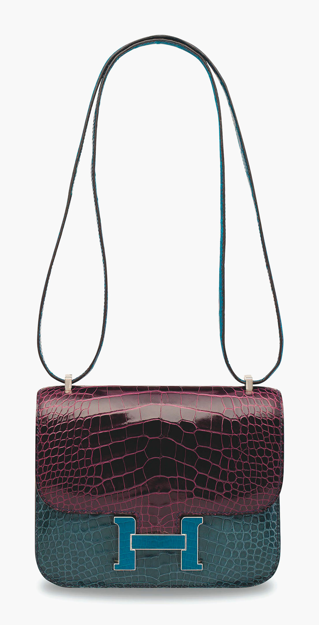 A limited-edition shiny Cassis, Bleu Tempête & Bleu Izmir Niloticus Crocodile Constance 18 with palladium hardware. Hermès 2014. Estimate: HK$240,000-300,000 / $32,000-39,000. This lot is offered in Handbags & Accessories on 31 May 2017 at Christie’s in Hong Kong