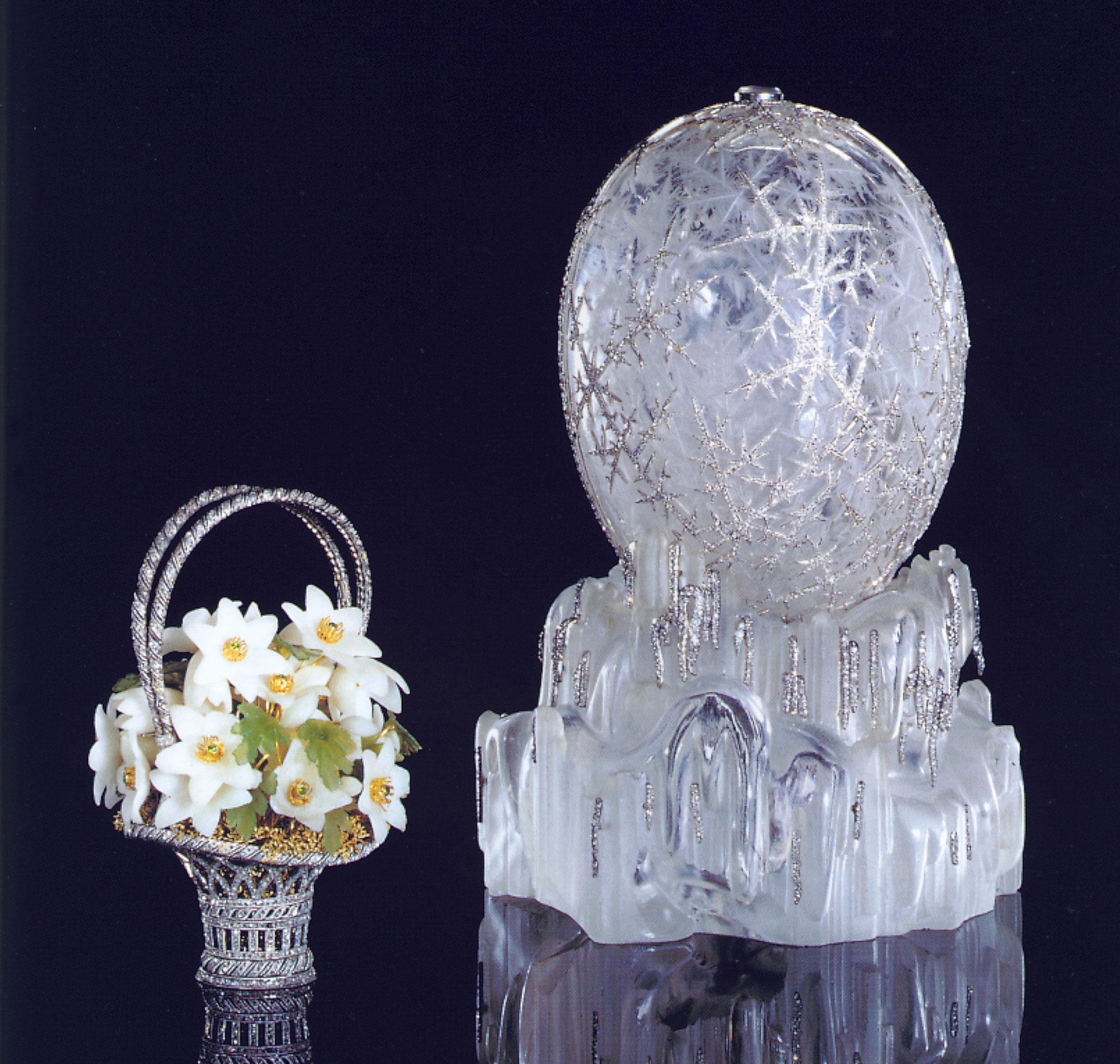 The Winter Egg. A highly important Fabergé imperial Easter egg with original surprise given by Tsar Nicholas II to his mother, the Dowager Empress Maria Feodorovna at Easter 1913. Sold for $9,579,500 on 19 April 2002 at Christie’s in New York