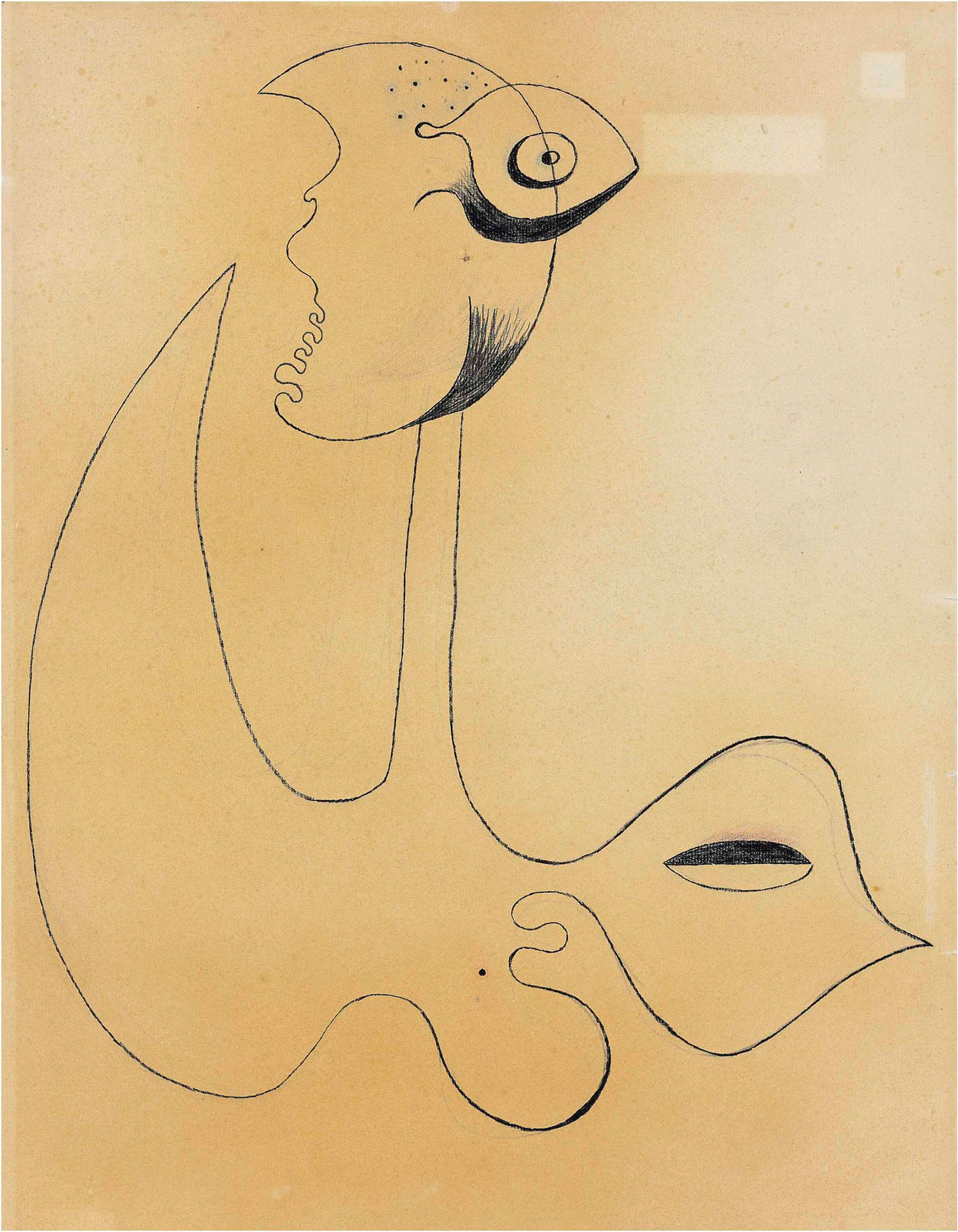 Joan Miró (1893-1983), Untitled, 20 August 1930. Black Conté crayon and pastel on paper, 24⅝ x 18½ in (62.7 x 47 cm). Estimate: £80,000-120,000. This lot is offered in Impressionist and Modern Works on Paper on 28 June at Christie’s London