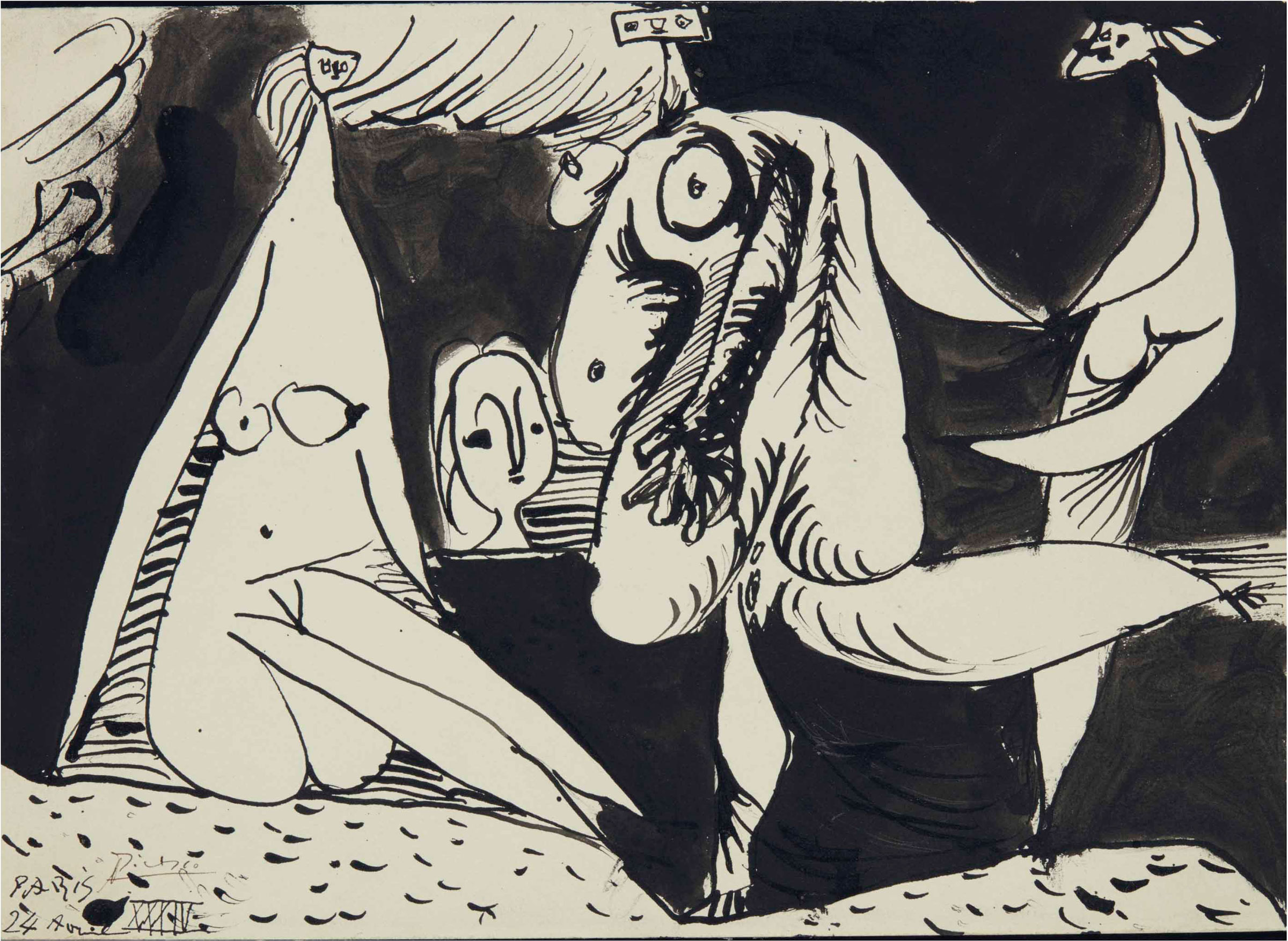 Pablo Picasso (1881-1973), Baigneuses,&nbsp;24 April 1934. Brush and pen and India ink on paper, 9⅞&nbsp;x 13&frac34; in (25 x 35 cm). Estimate: &pound;150,000-250,000. This lot is offered in Impressionist and Modern Works on Paper on 28 June at Christie&rsquo;s London