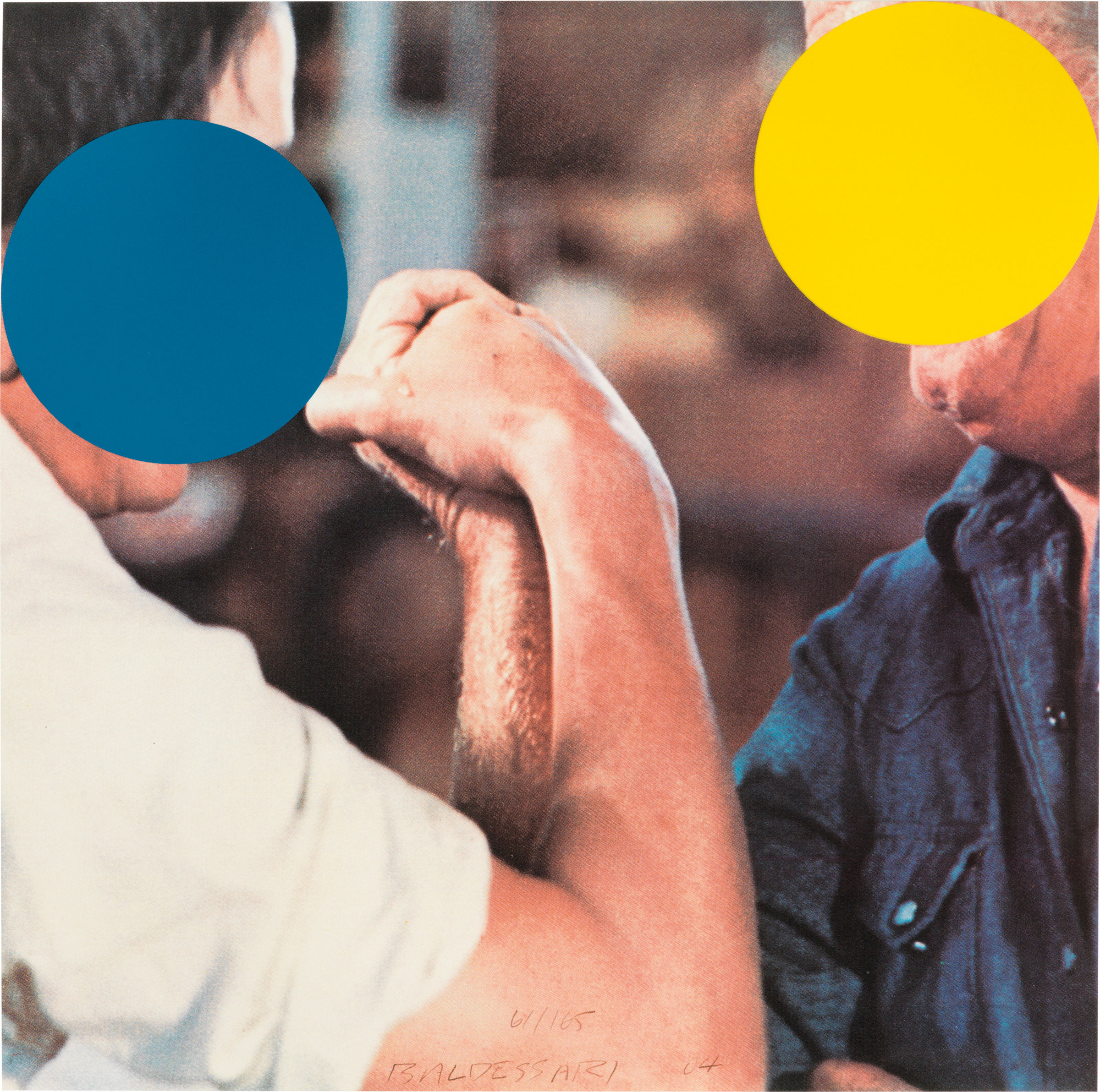 John Baldessari (b. 1931), Two Opponents (Blue and Yellow), 2004. Sheet: 11⅞ x 11⅞ in (302 x 302 mm). This lot was offered in Contemporary Editions, 11-19 July Online, and sold for $6,000