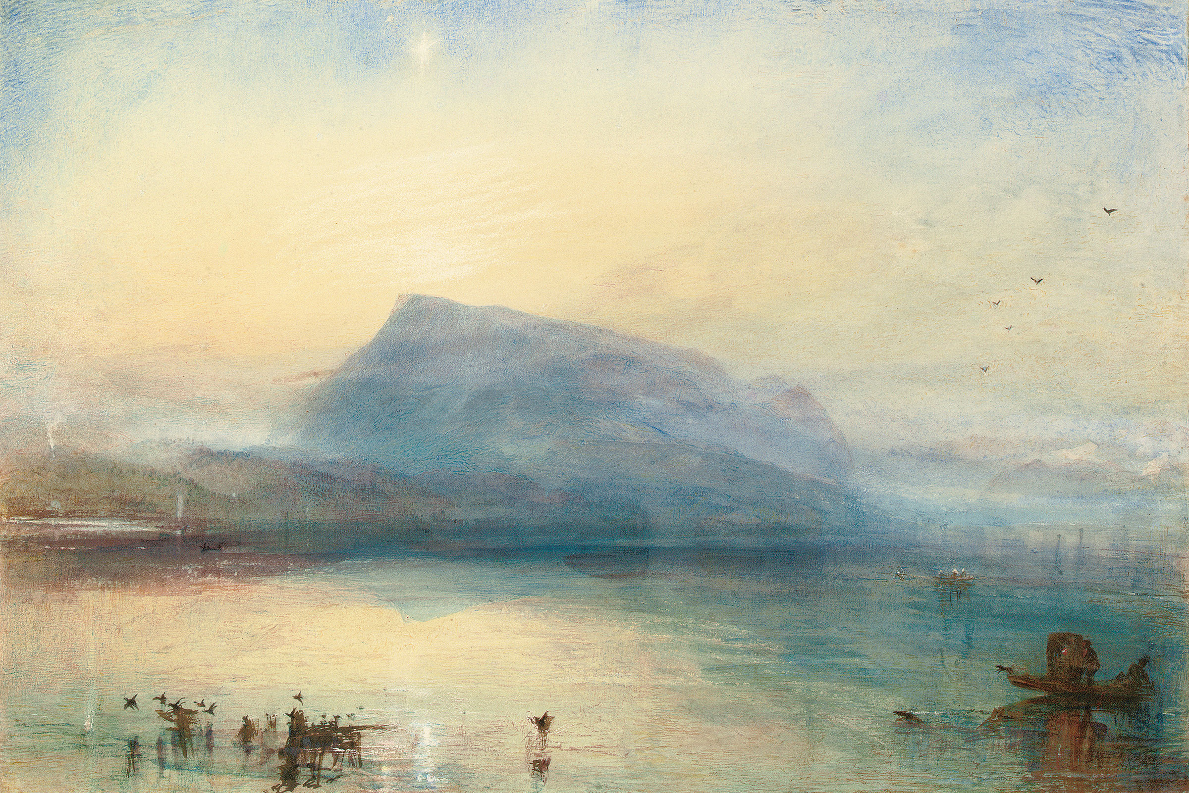Joseph Mallord William Turner, R.A. (1775-1851), The Blue Rigi: Lake of Lucerne, Sunrise, 1842. Watercolour, bodycolour, pen and brown ink, heightened with white chalk and with scratching out. 11¾ x 17¾ in (29.7 x 45 cm). Sold for £5,832,000 on 5 June 2006 at Christie’s London