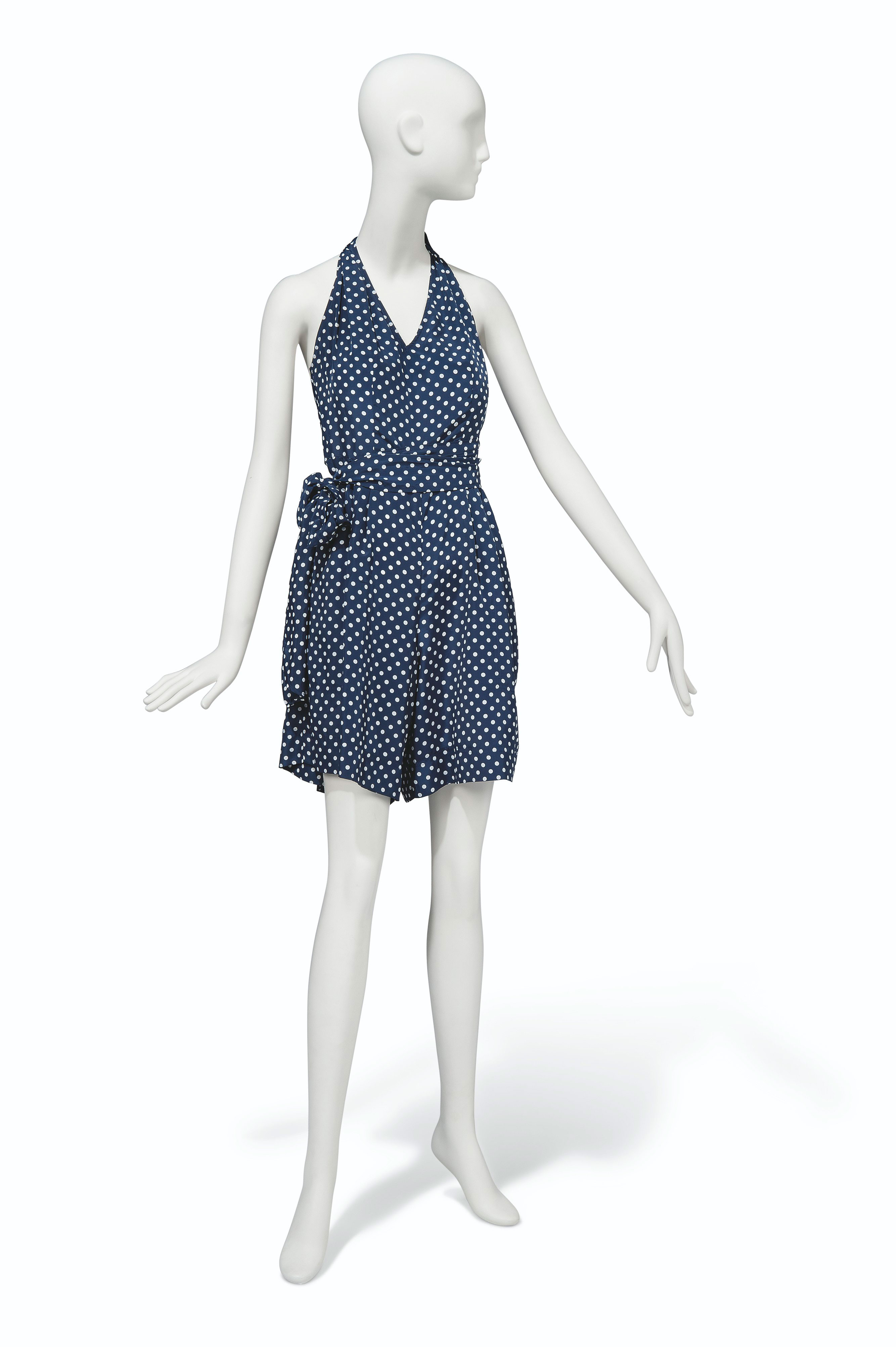 A navy blue spotted summer playsuit, Unlabelled. A navy blue spotted summer playsuit. Estimate: £500-800. This lot is offered in Audrey Hepburn: The Personal Collection on 27 September 2017  at Christie’s in London