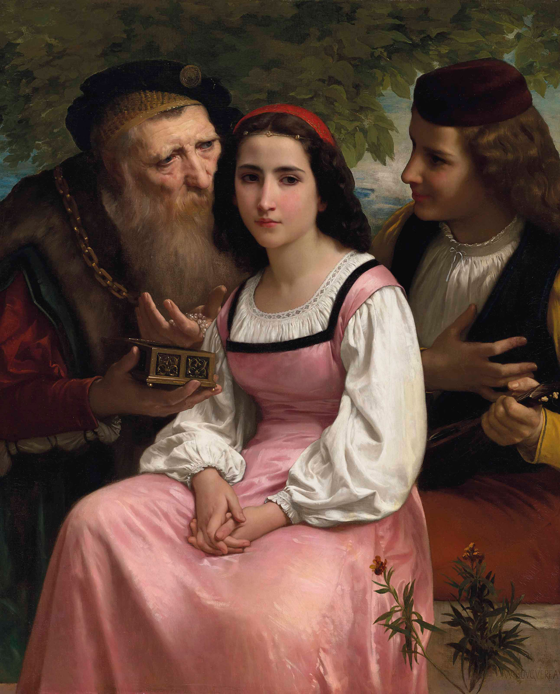 
William Adolphe Bouguereau (1825-1905), Entre la richesse et l'amour, 1869. 41⅞ x 35 in (106.5 x 89 cm). Estimate: $400,000-600,000. This lot is offered in 19th Century European Art on 31 October at Christie&rsquo;s in New York
